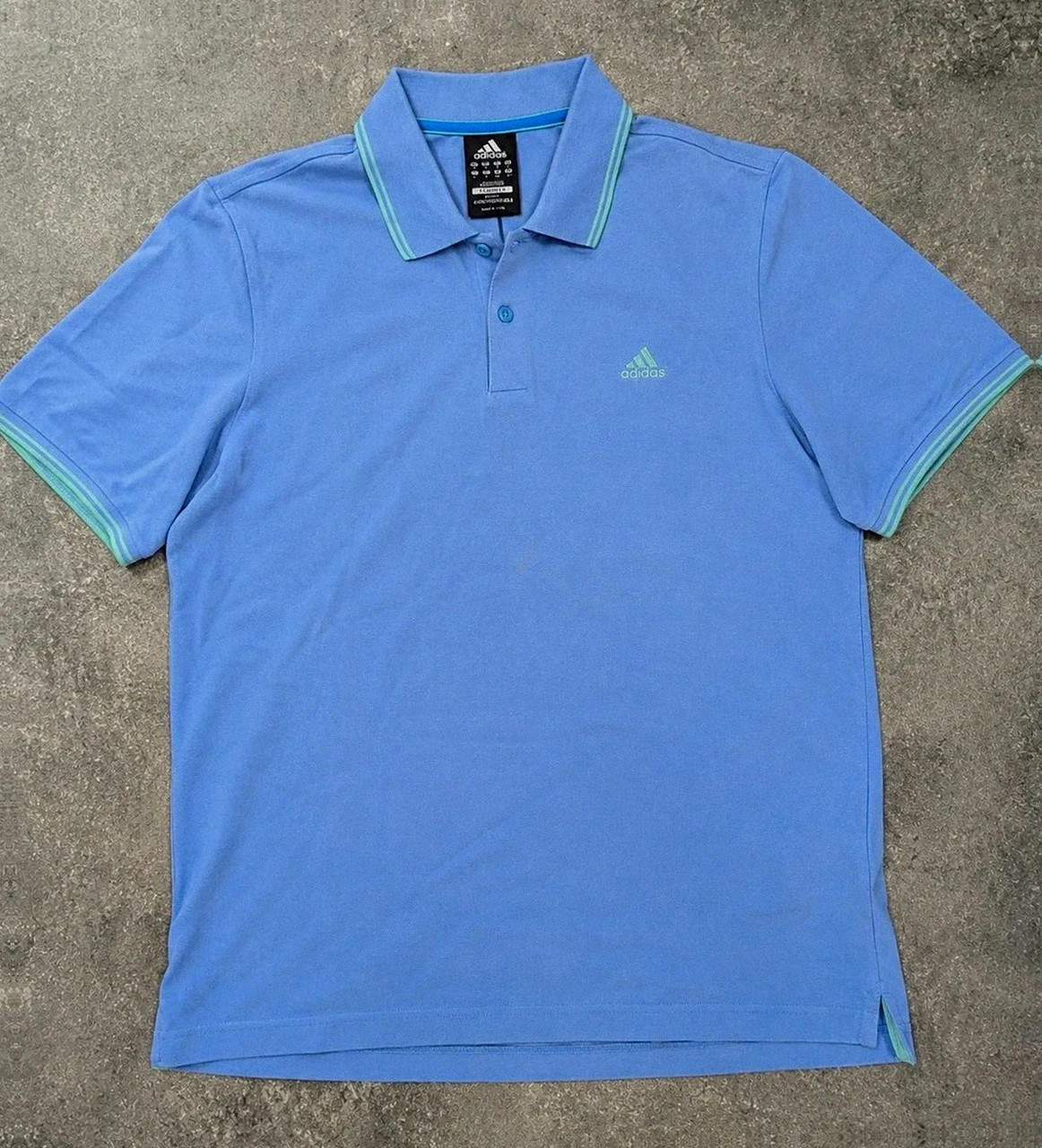 Polo Adidas Climalite Cotton bleu ciel logo brodé tennis golf Y2K taille L