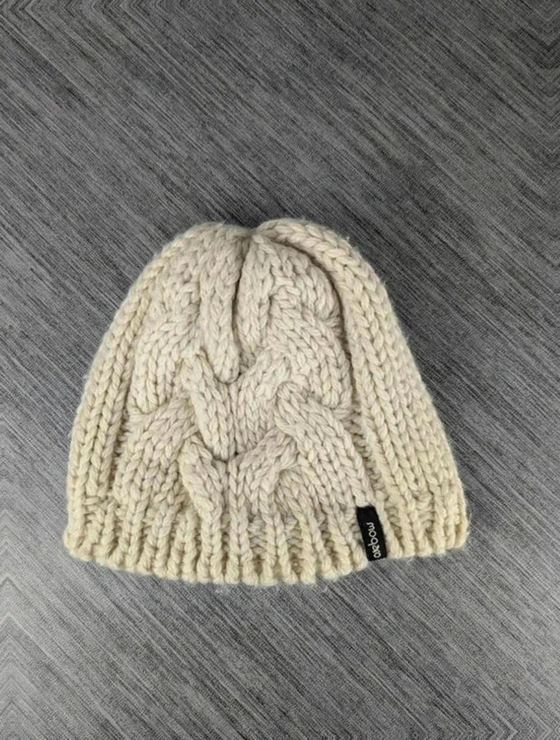 Bonnet Okbow écru maille épaisse torsadée doublé polaire vintage surfing skateboard