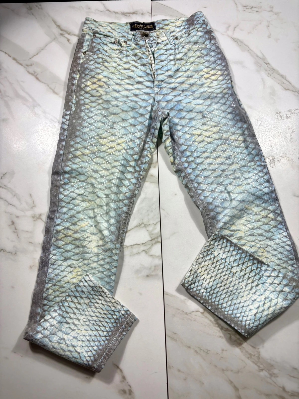 Jean femme Roberto Cavalli imprimé effet python XS Coupe droite évasée