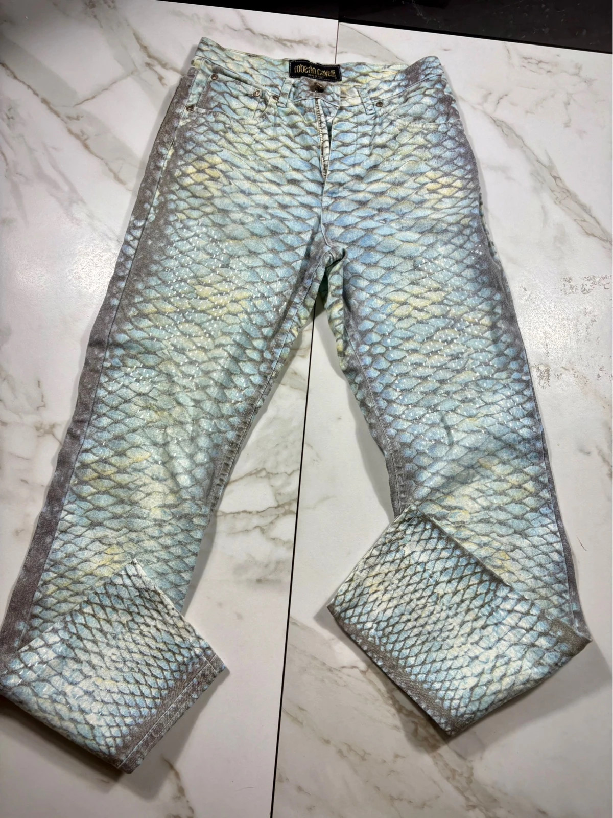 Jean femme Roberto Cavalli imprimé effet python XS Coupe droite évasée – Roberto Cavalli – taille XS / 34 / 6 3