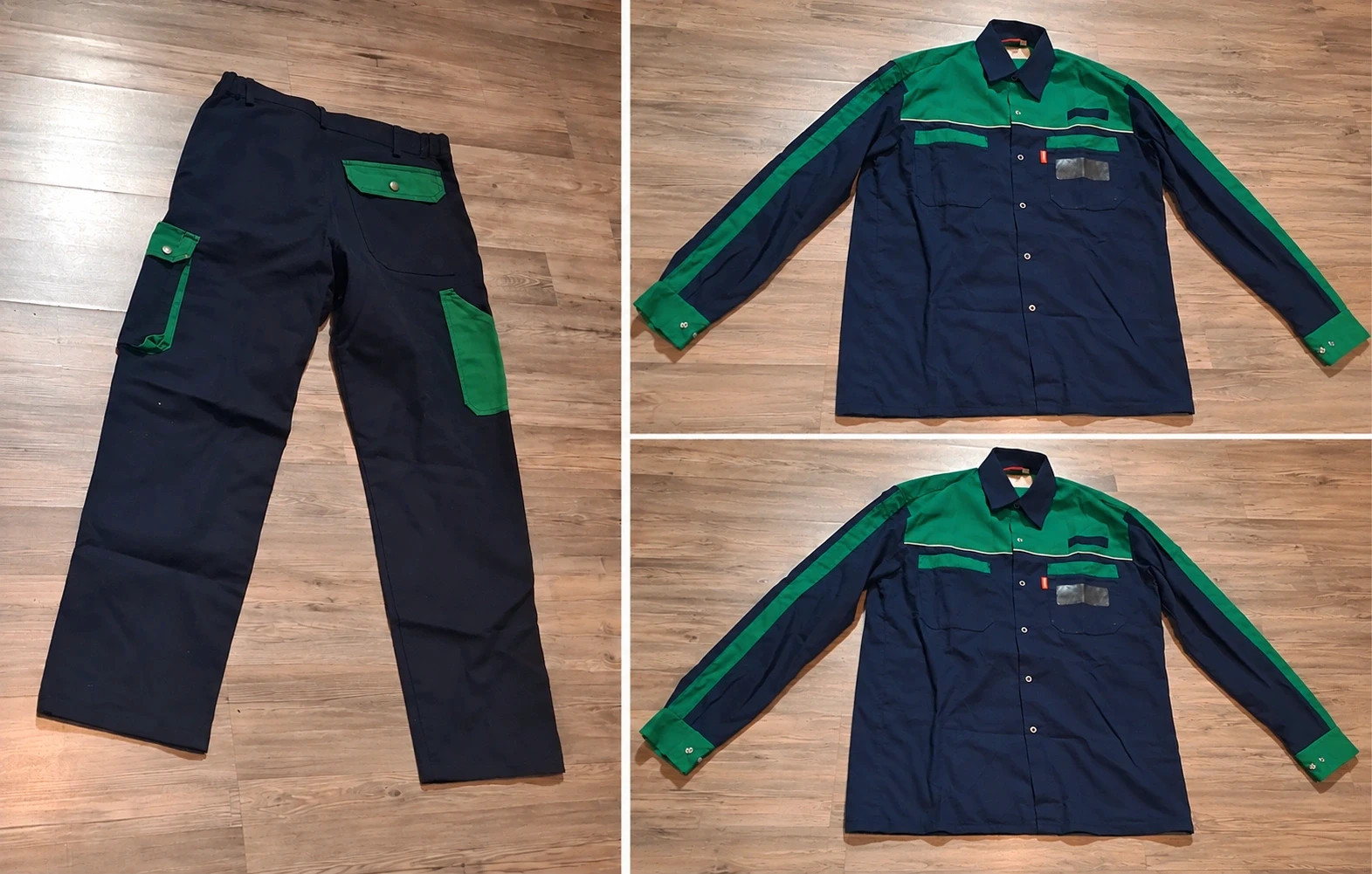 Lot vêtements de travail LAFONT – 2 chemises + pantalon – Bleu marine / vert