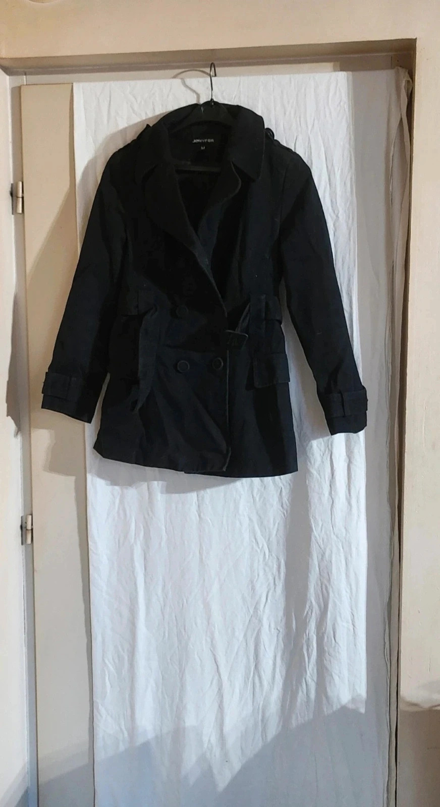 Trench / manteau noir Jennyfer – Taille M – Ceinturé