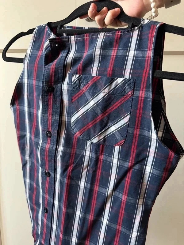 Top asymétrique upcyclé unique d'inspiration Japandi carreaux – Vintage Dressing – taille XS / 34 / 6 3