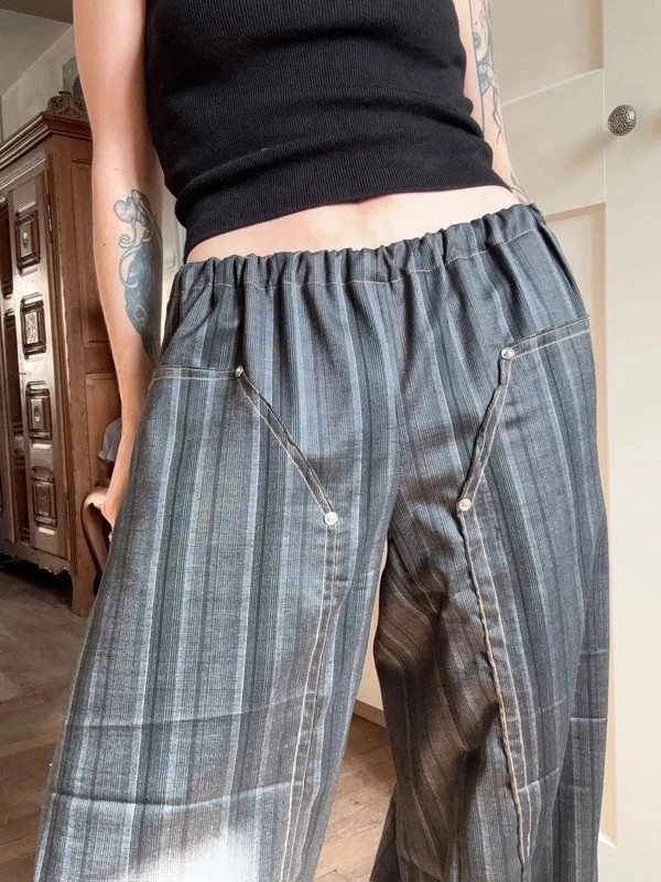 Pantalon sarouel/lantern asymétrique cousu main en laine mélangée – Fait Main – taille S / 36 / 8 4