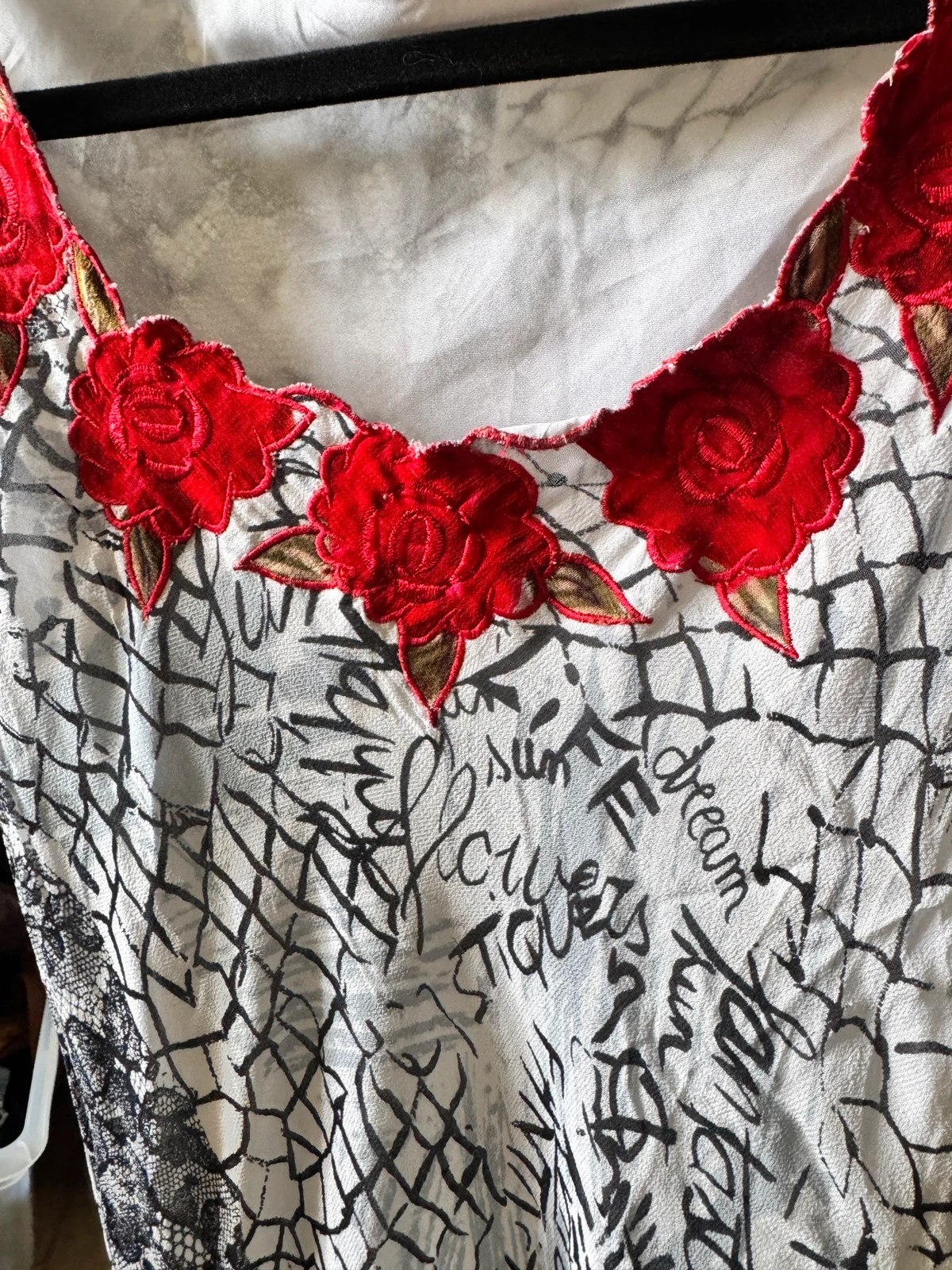 Robe longue vintage asymétrique dentelle et imprimé graphique René Derhy sirène – René Derhy – taille M / 38 / 10 3