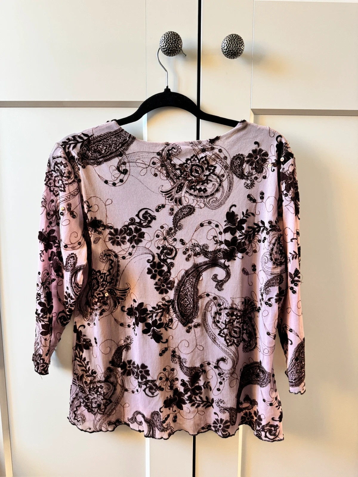Top vintage à motifs et sequins effet velours mesh – Vintage Dressing – taille M / 38 / 10 2