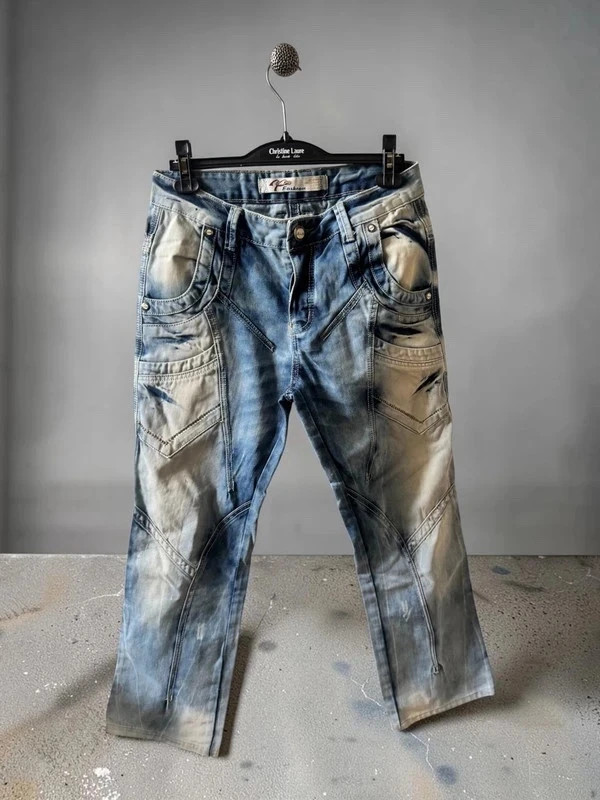 Jean vintage années 2000 multi-poches délavé effet tie-dye