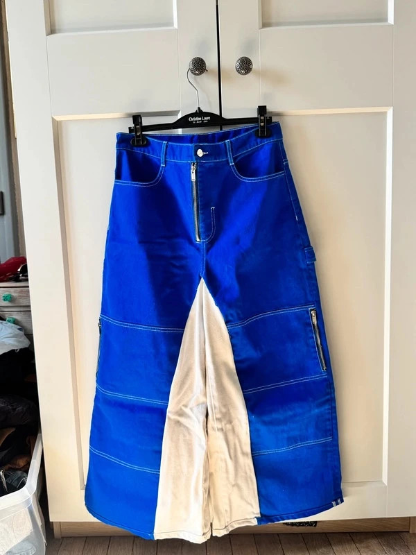 Pantalon baggy workwear custom upcycling étoile bleu blanc – Vintage Dressing – taille M / 38 / 10 3