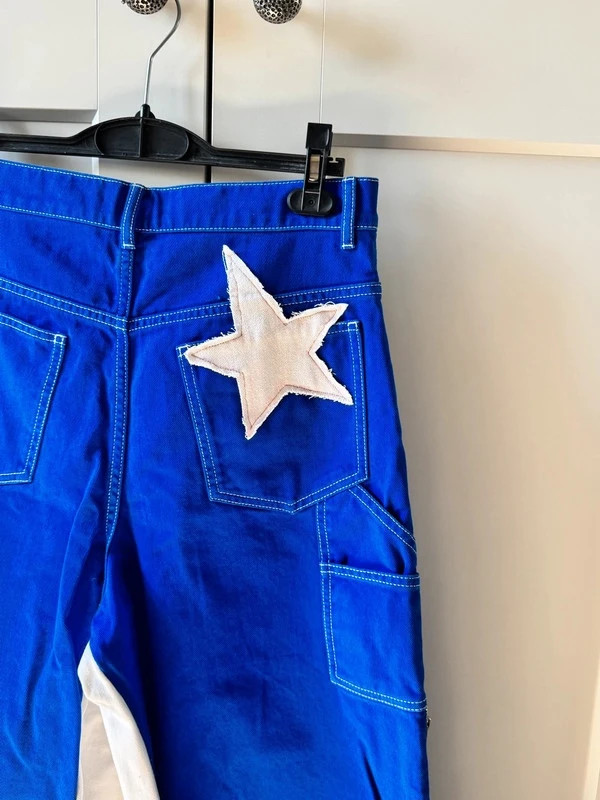 Pantalon baggy workwear custom upcycling étoile bleu blanc – Vintage Dressing – taille M / 38 / 10 4