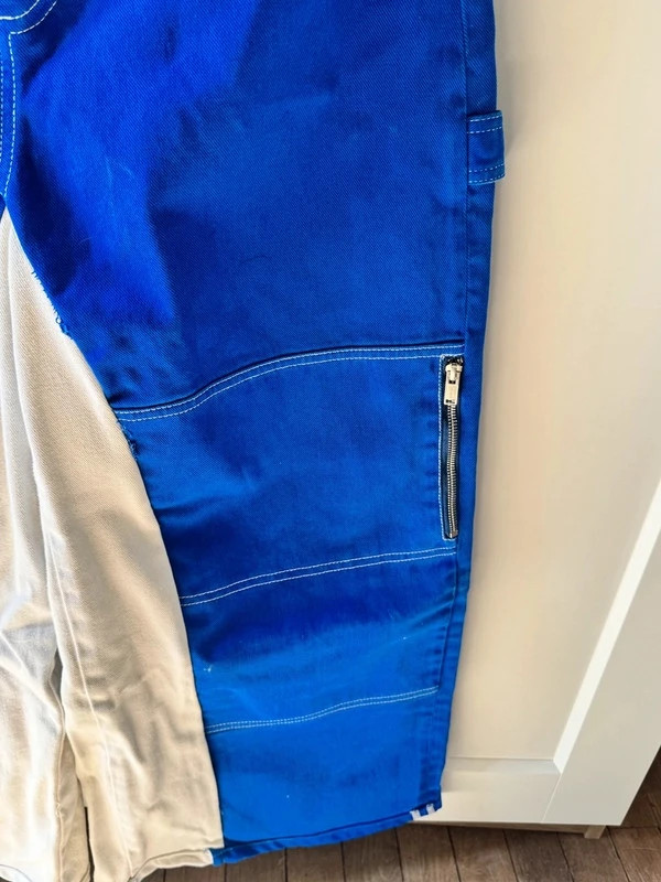 Pantalon baggy workwear custom upcycling étoile bleu blanc – Vintage Dressing – taille M / 38 / 10 5