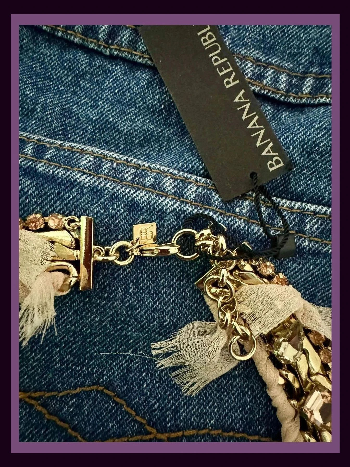 Collar dorado con piedras y seda de marca Banana Repúblic 🦋 – Banana Republic 5