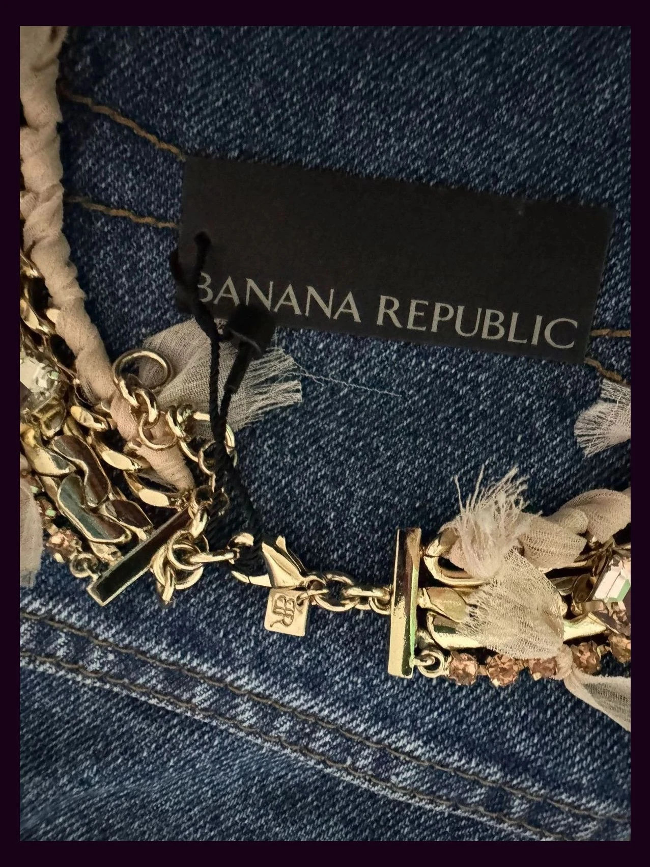 Collar dorado con piedras y seda de marca Banana Repúblic 🦋 – Banana Republic 4