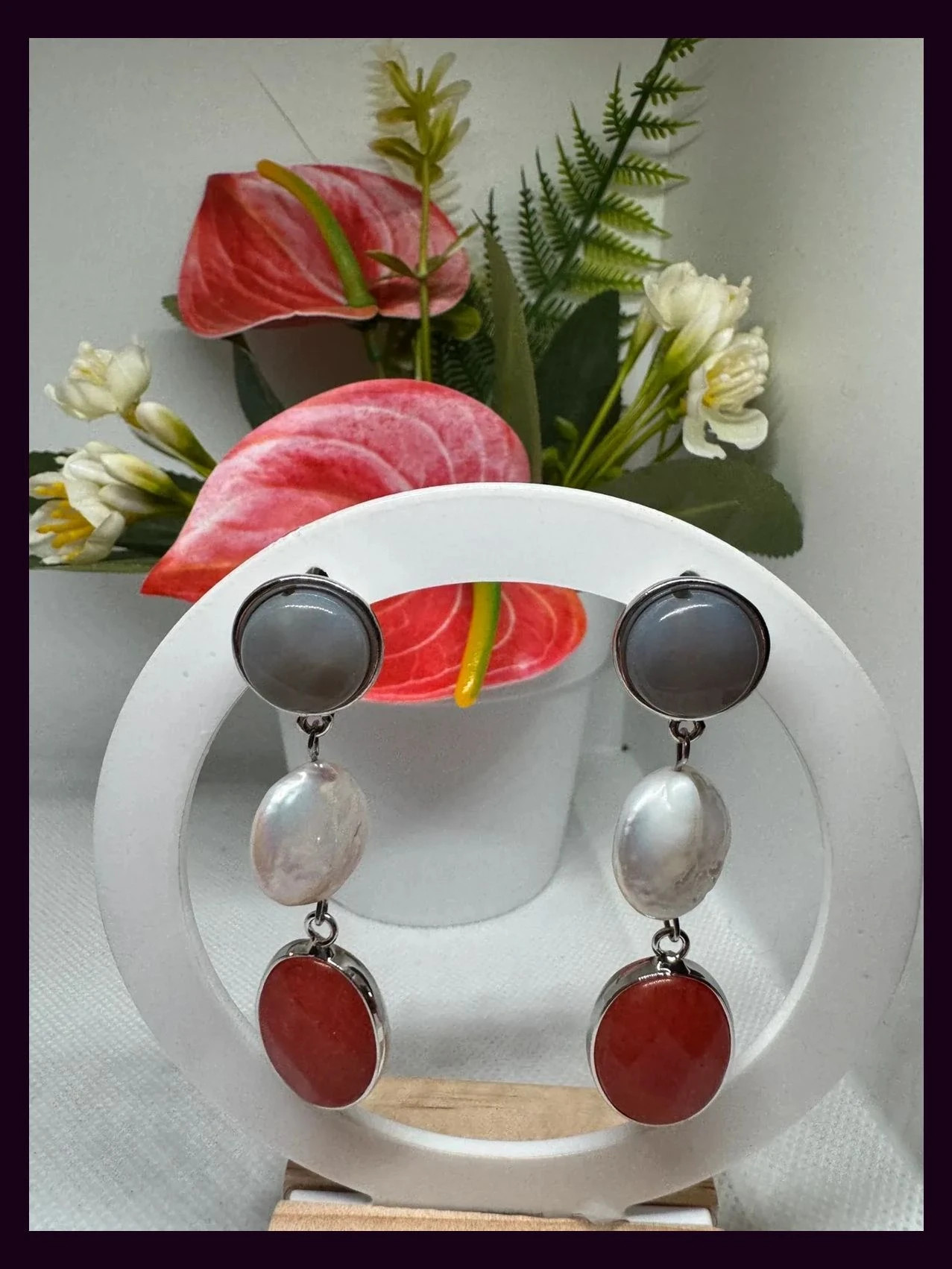 Pendientes largo acero y resina 🦋 – Boutique 3
