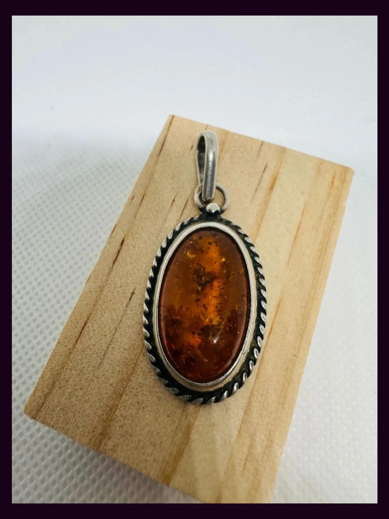 Colgante plata 925 vintage con piedra ambar 🦋 – Plata de Ley 2