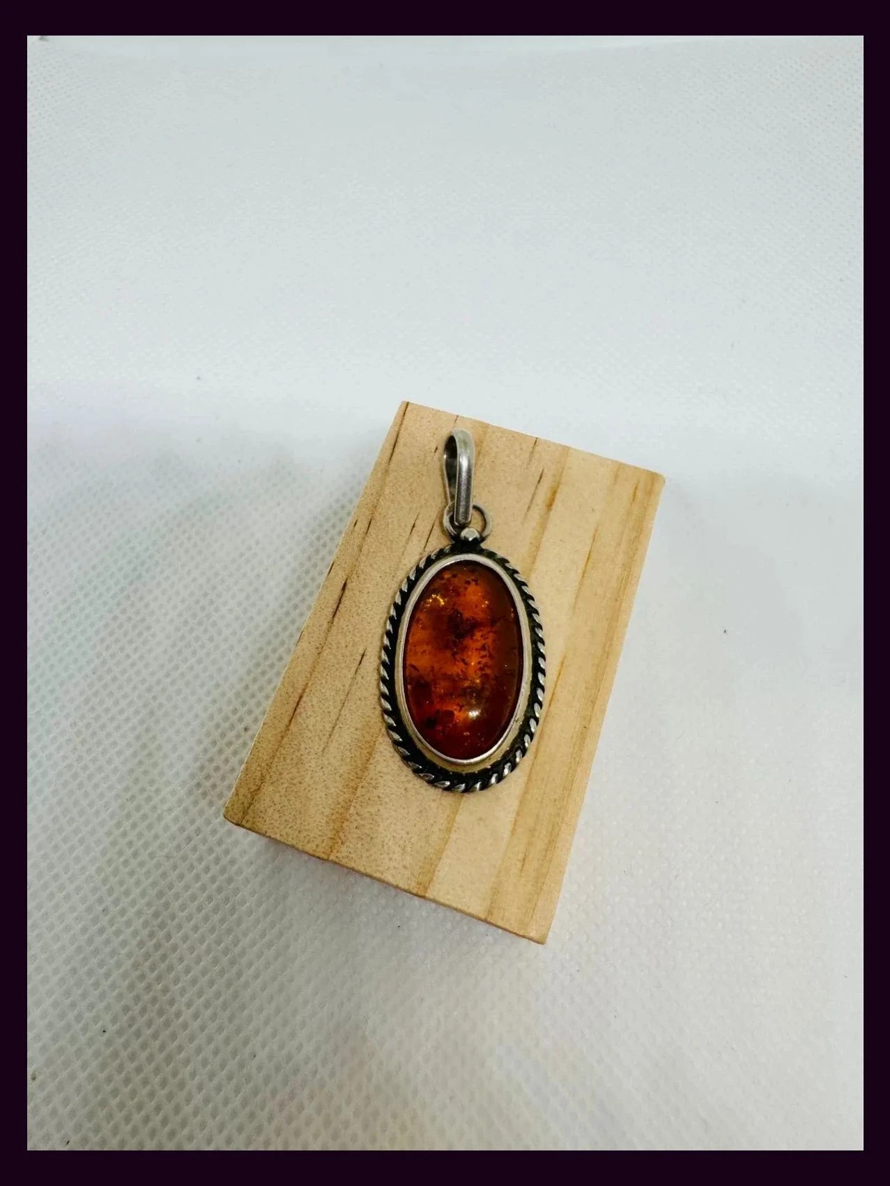Colgante plata 925 vintage con piedra ambar 🦋