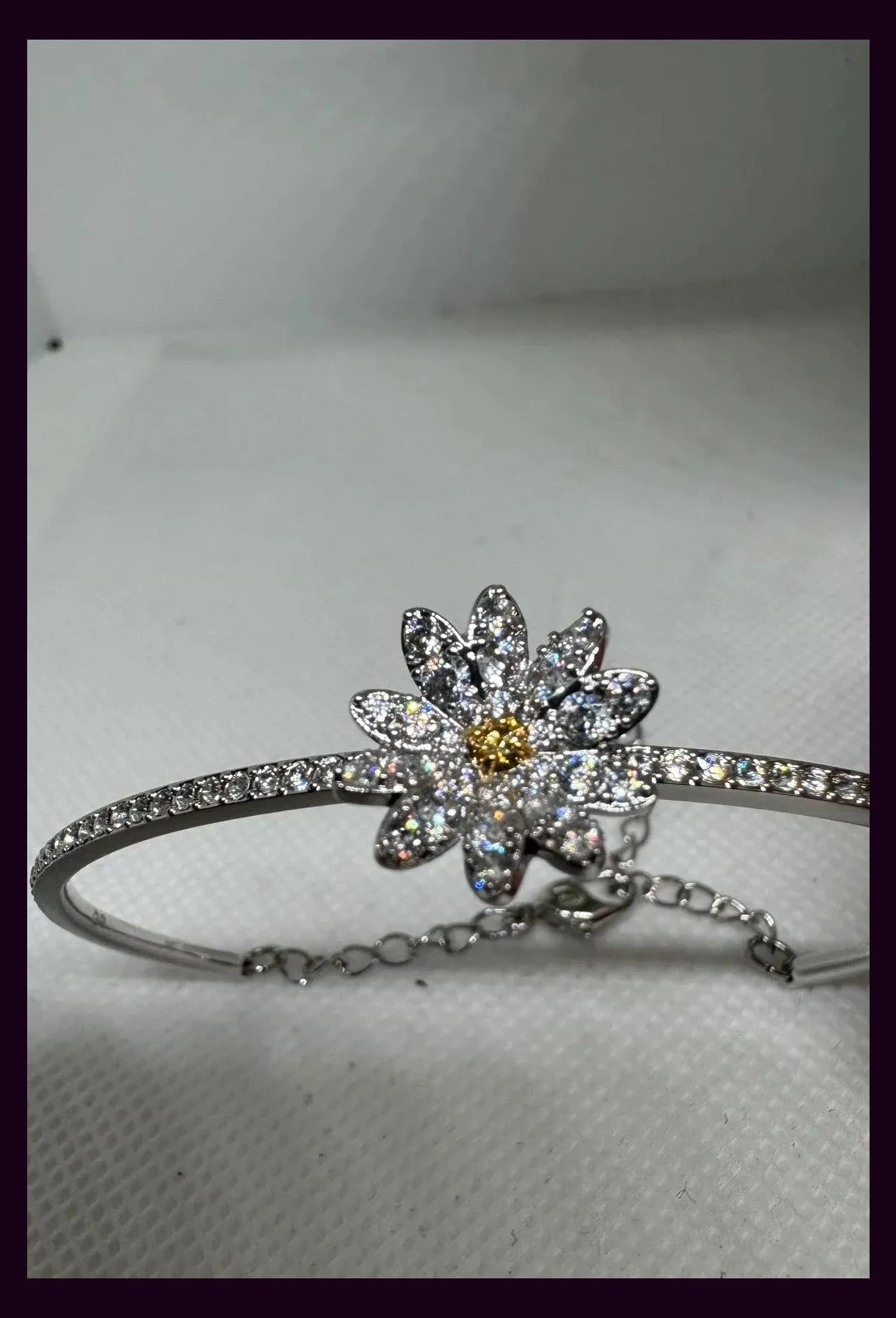 Pulsera flor de Swarovski, plateada , talla M 🦋 – Swarovski 5