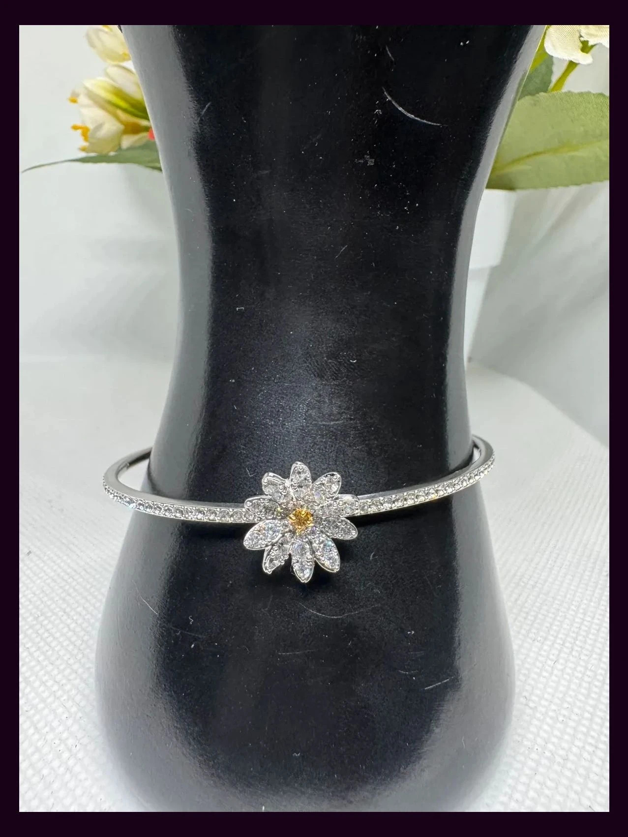 Pulsera flor de Swarovski, plateada , talla M 🦋 – Swarovski 2
