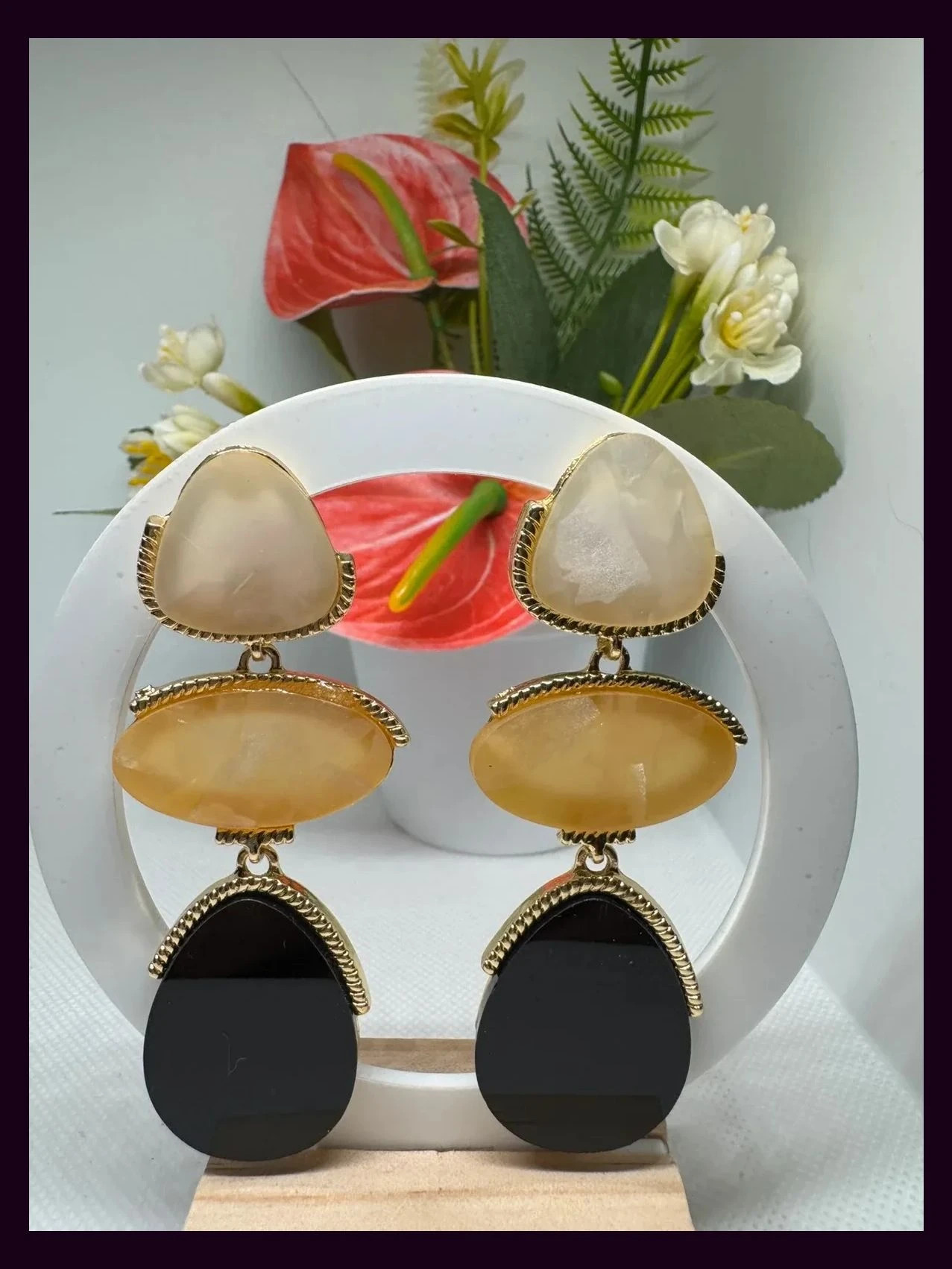 Pendientes largos acero y recina 🦋 – Monica 2