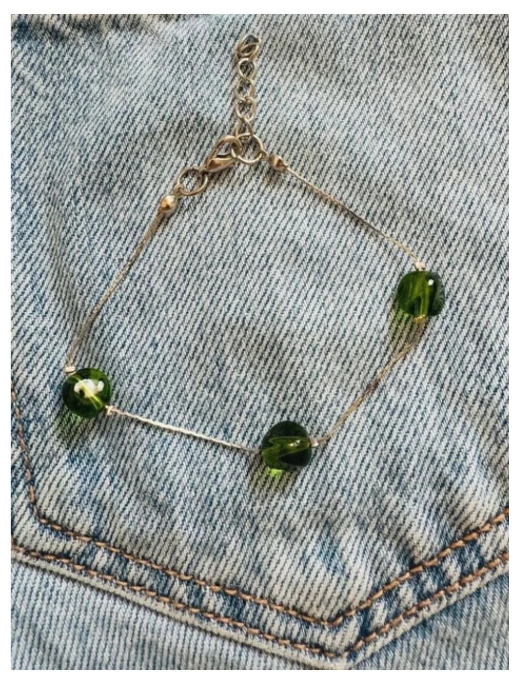 Pulsera acero con piedras cristal verde 🦋 – Acero