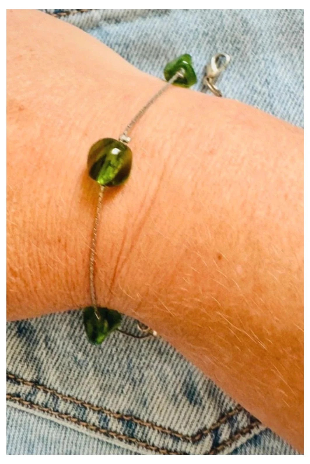 Pulsera acero con piedras cristal verde 🦋 – Acero 2