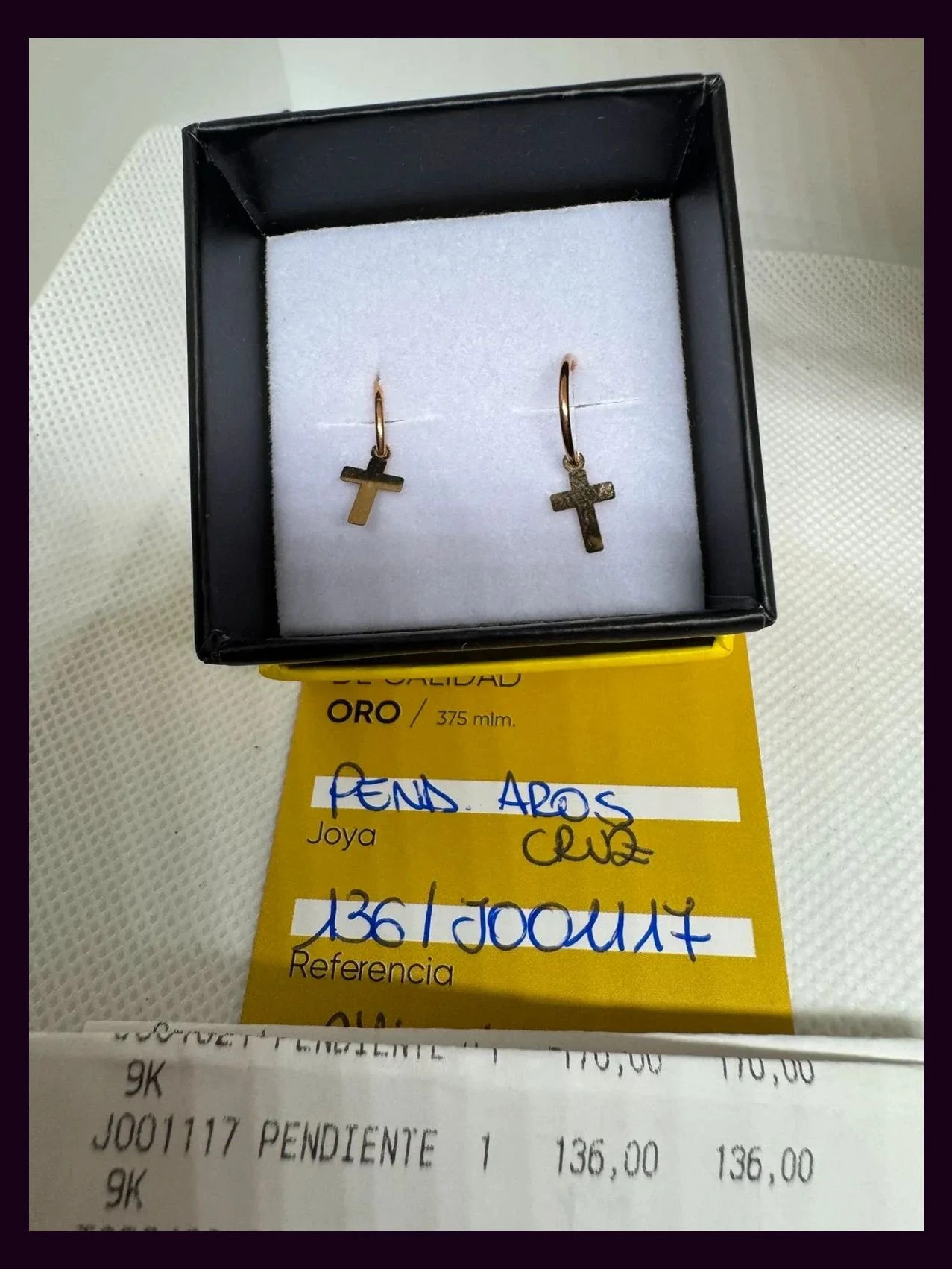 Pendientes aros con cruz oro 375 🦋 – ORO 4