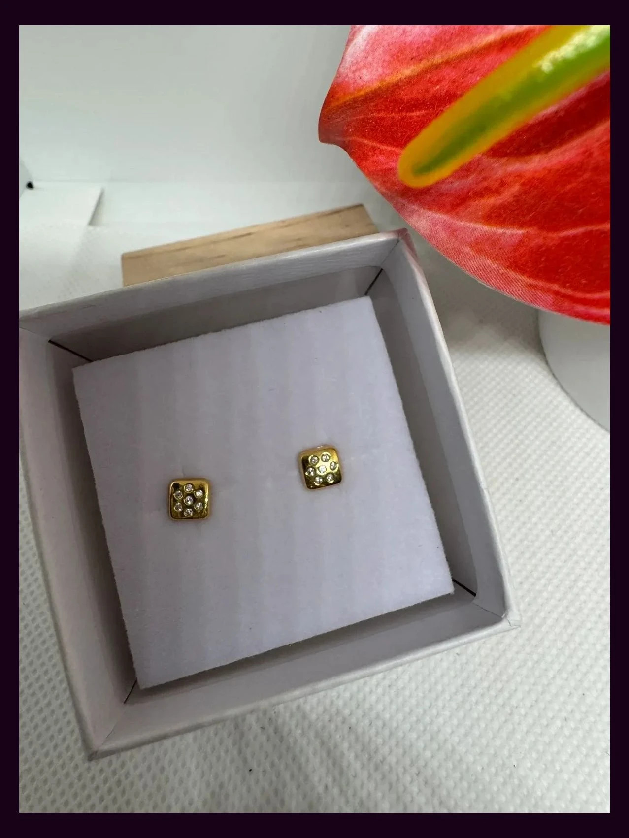 Pendientes oro 750 (18kt) - tachuelas cuadradas zirconitas – 750 2