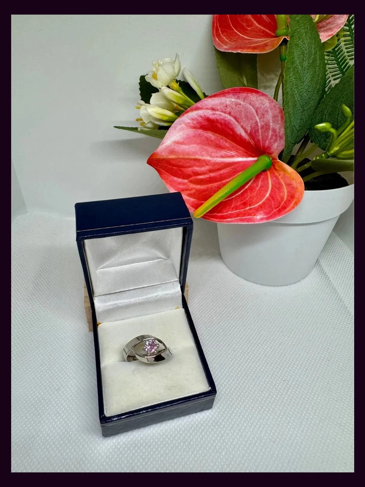 Anillo oro blanco 9kt con zirconita rosa 💍 Talla 18 (18,1 mm)