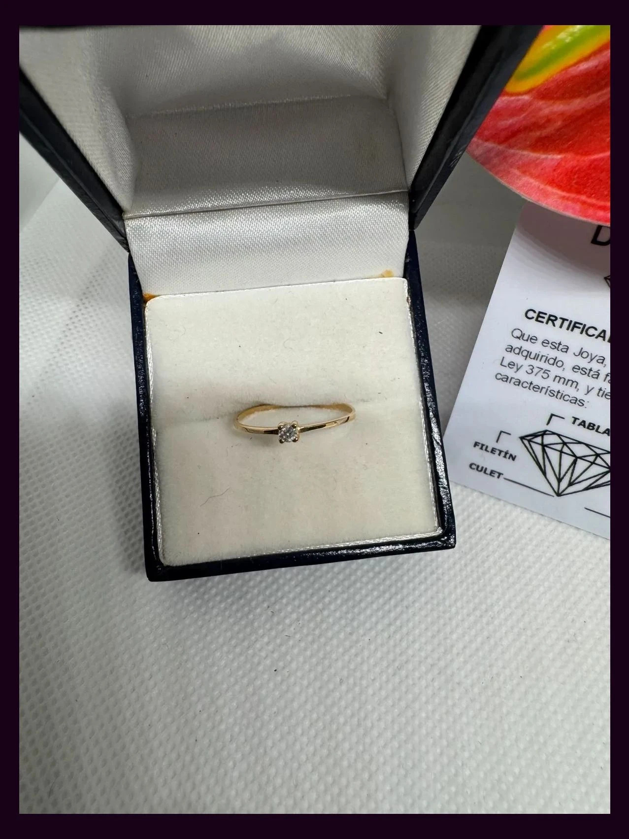 Anillo solitario con diamante, oro 9kt , 375 ,se envía con caja y certificado 🦋 – ORO – taille 17,7 mm 2