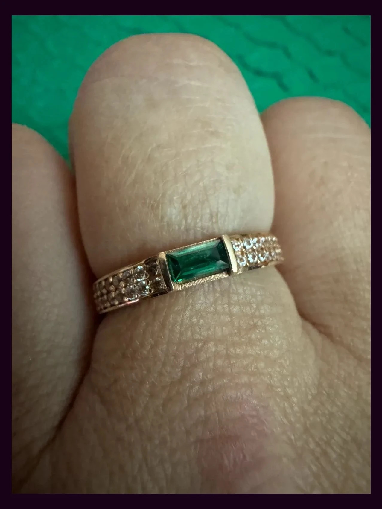 Anillo oro ruso rojizo 585 ORO con piedra verde y circonitas, talla 19 – ORO – taille 19 mm 2