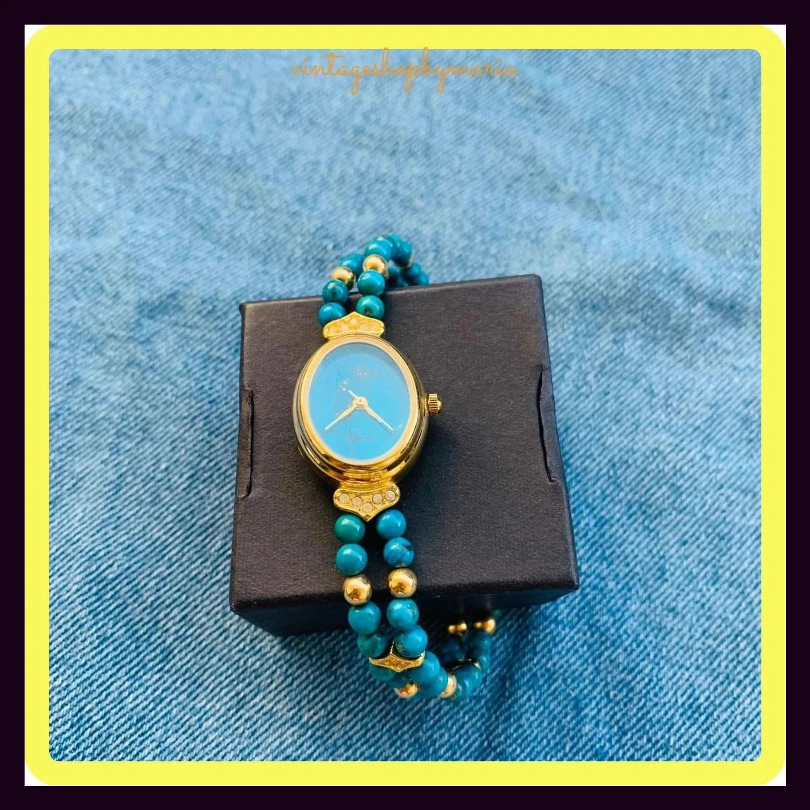 Reloj vintage piedra turquesa y chapado de oro 🦋