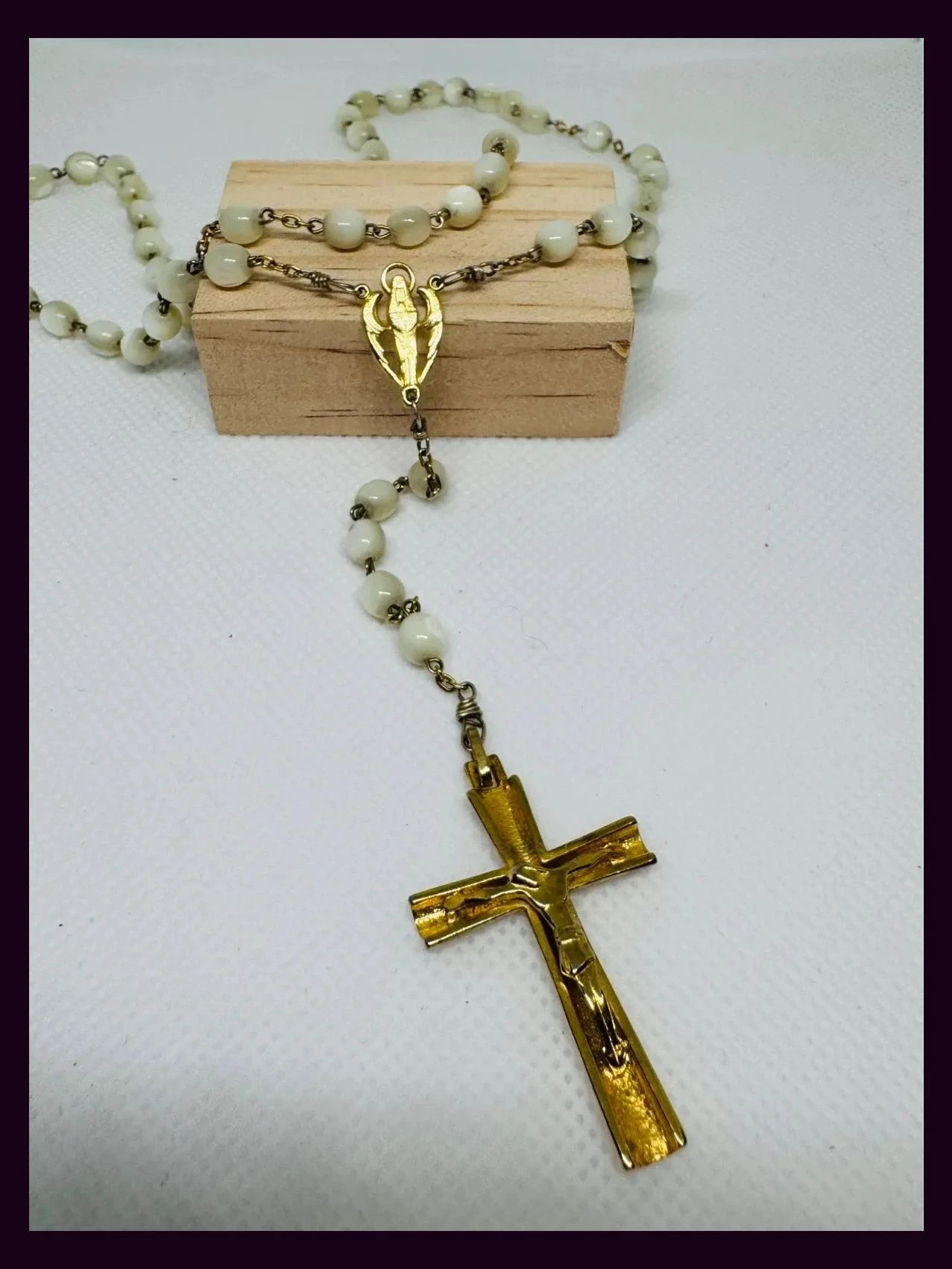 Rosario vintage con piedras naturales y cruz plata 925 bañado en oro 🦋 – Vintage 2