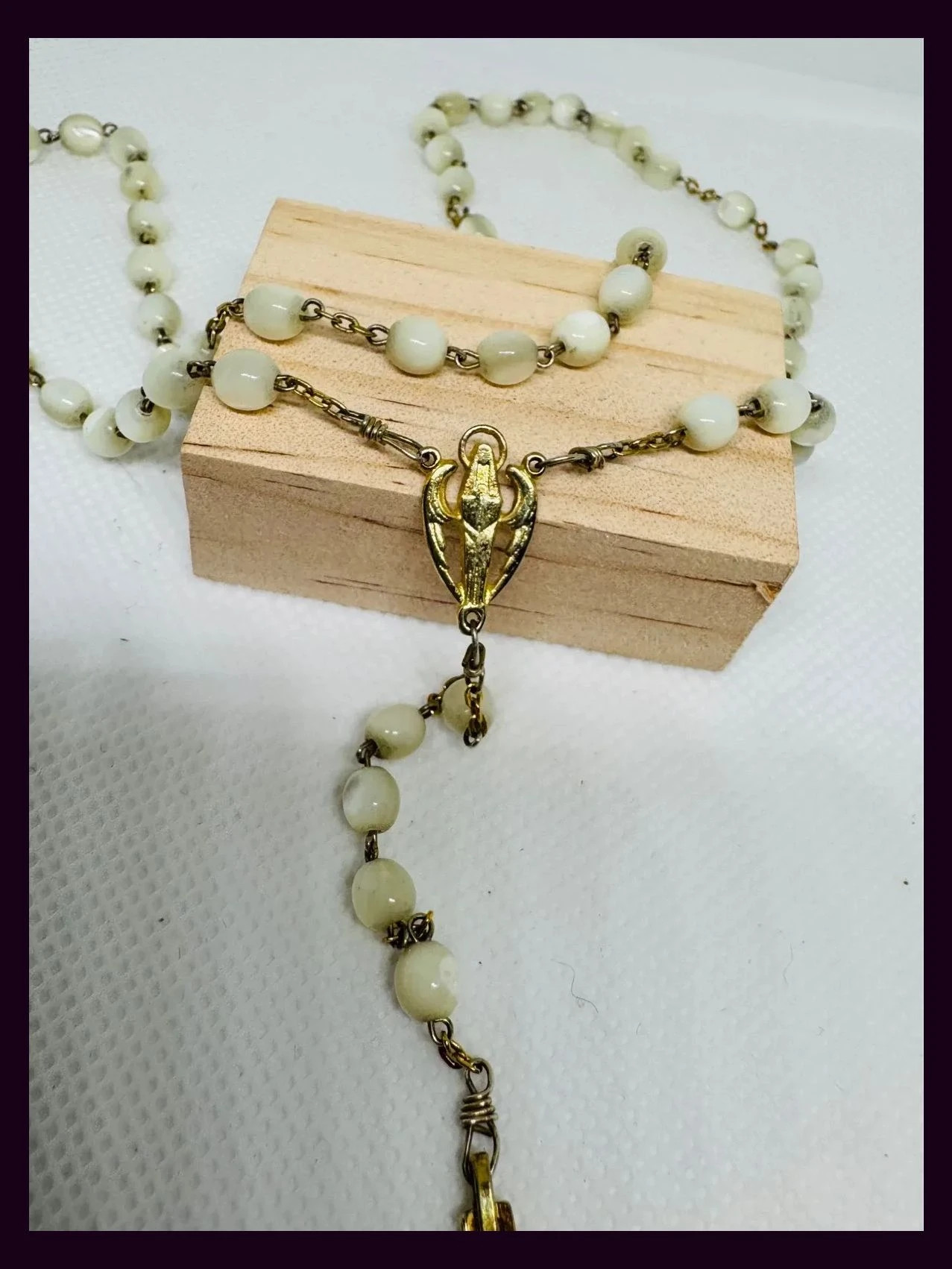 Rosario vintage con piedras naturales y cruz plata 925 bañado en oro 🦋 – Vintage 3