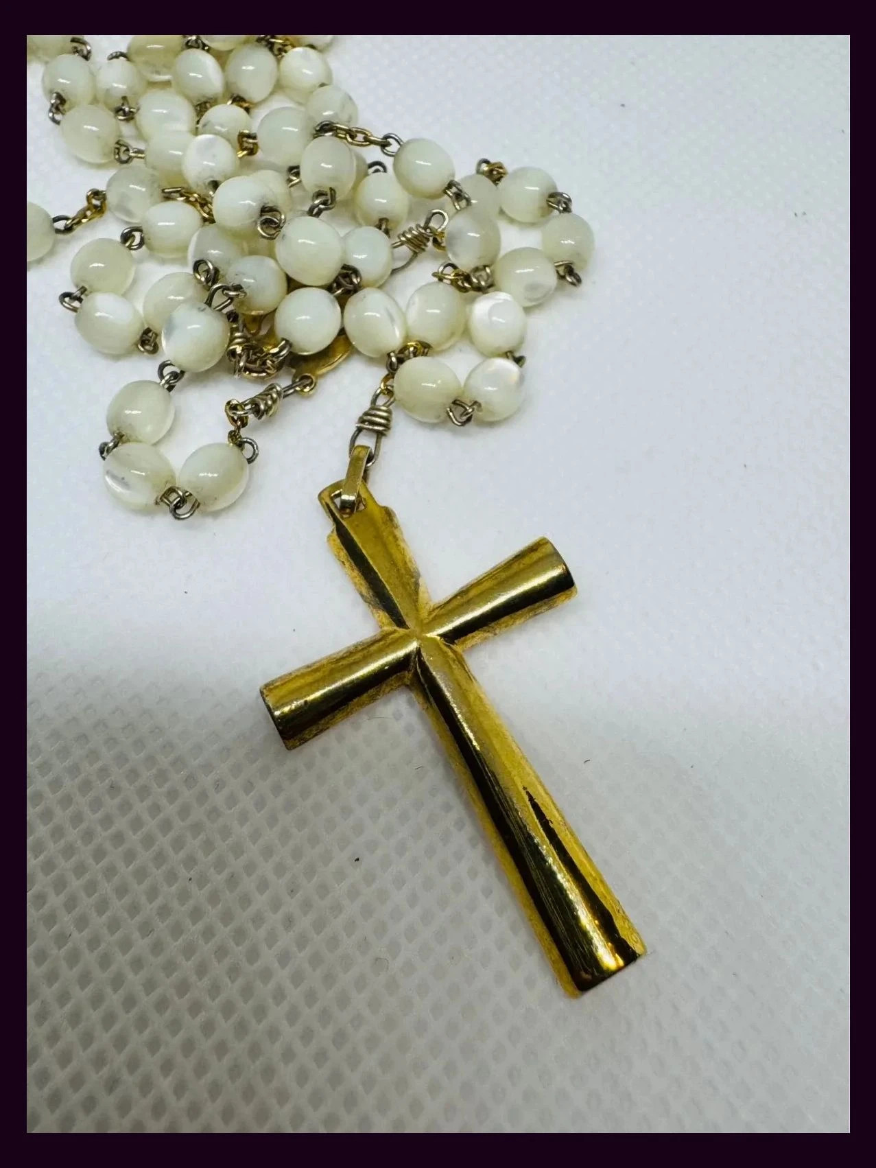 Rosario vintage con piedras naturales y cruz plata 925 bañado en oro 🦋 – Vintage 5
