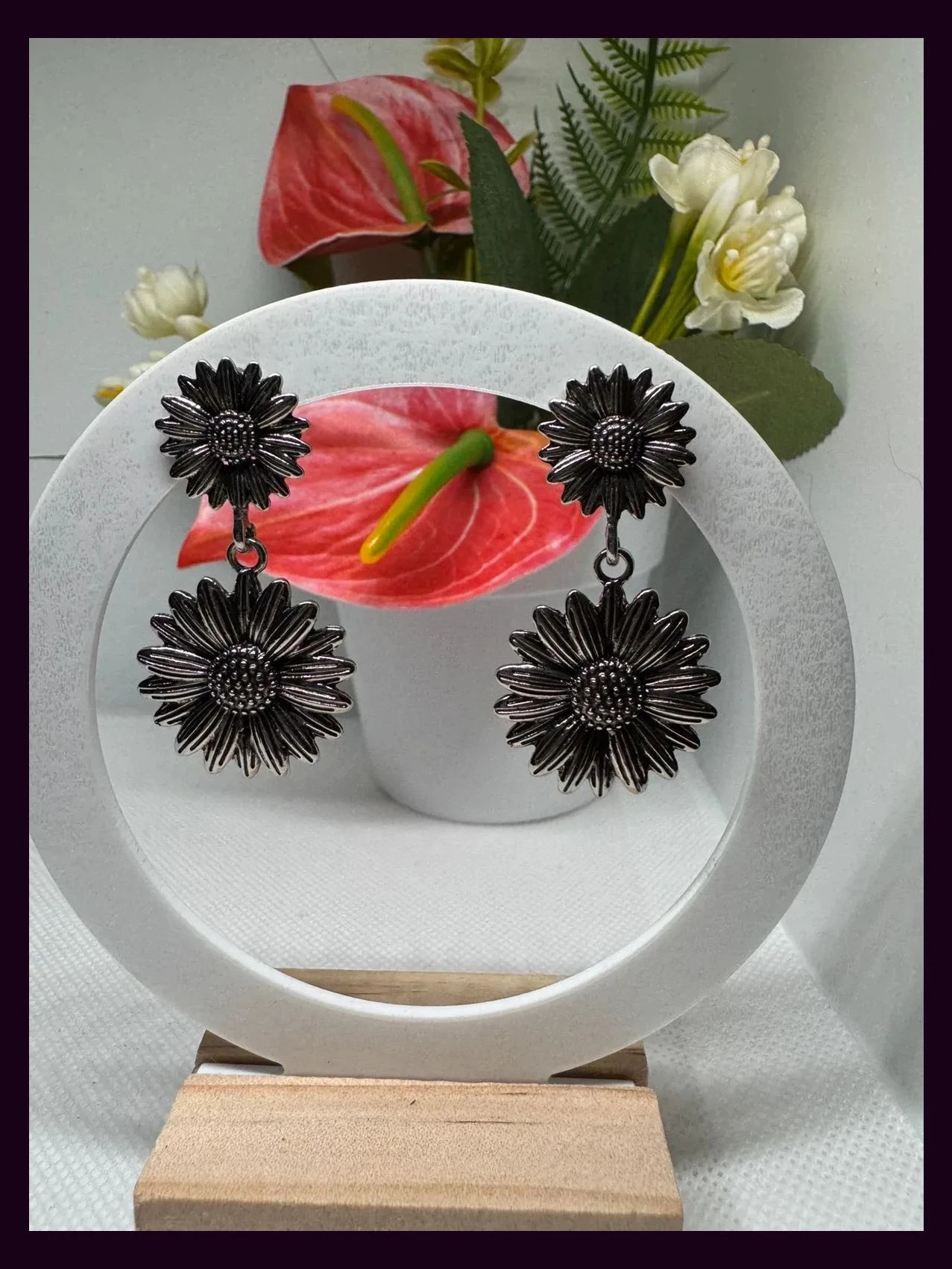 Pendientes plateados girasoles 🦋 – Floral 2