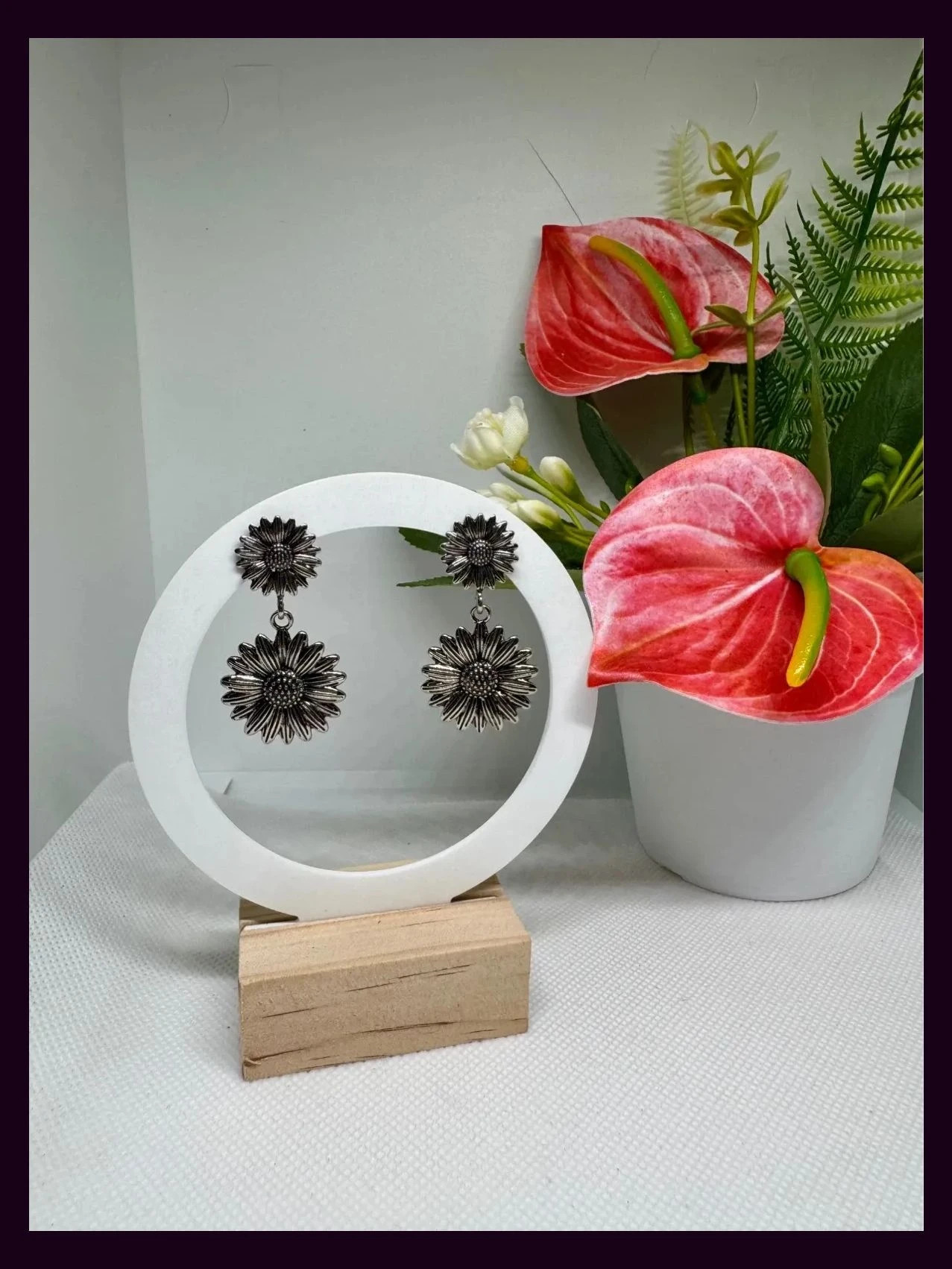 Pendientes plateados girasoles 🦋