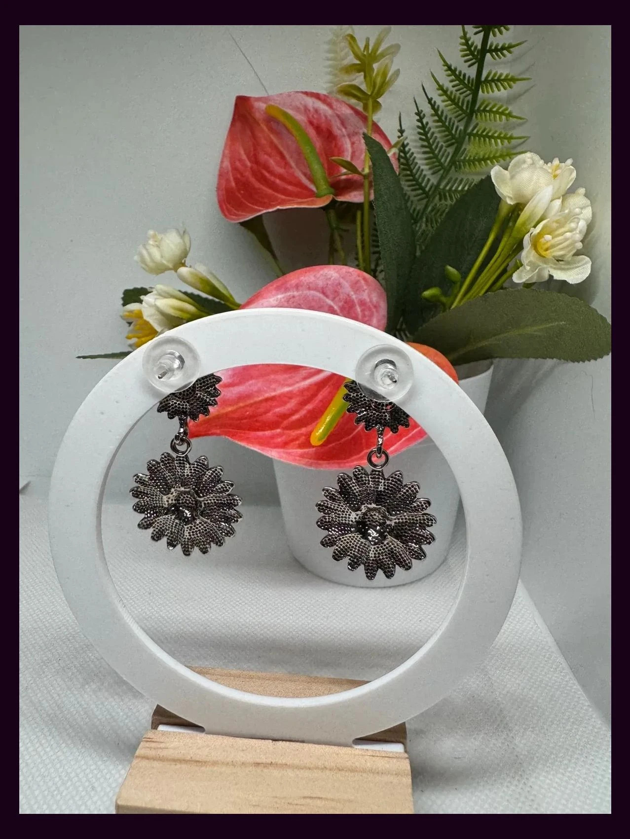 Pendientes plateados girasoles 🦋 – Floral 3
