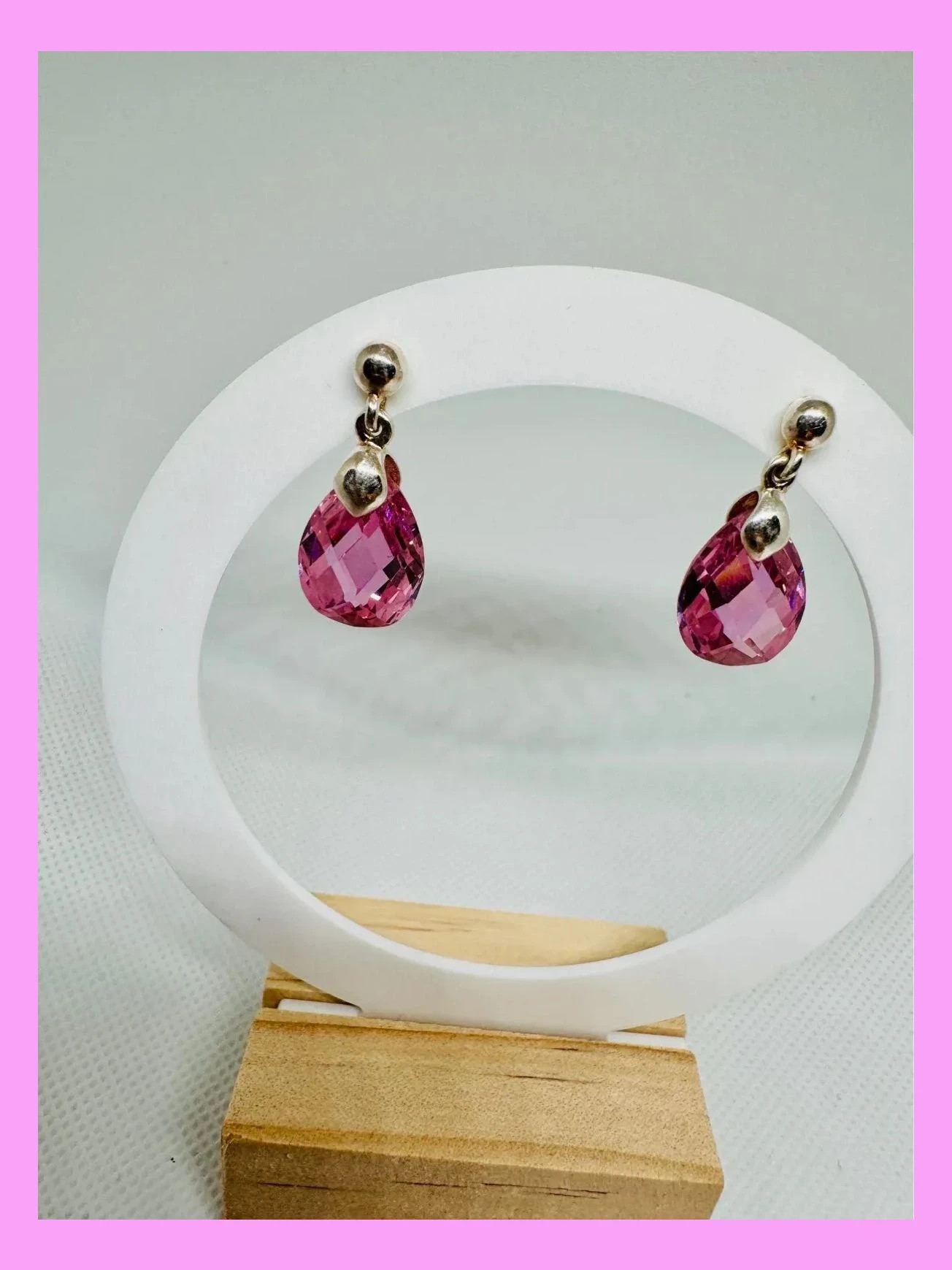 Pendientes plata con piedra topacio rosa tallado 🦋 – Plata 925 2