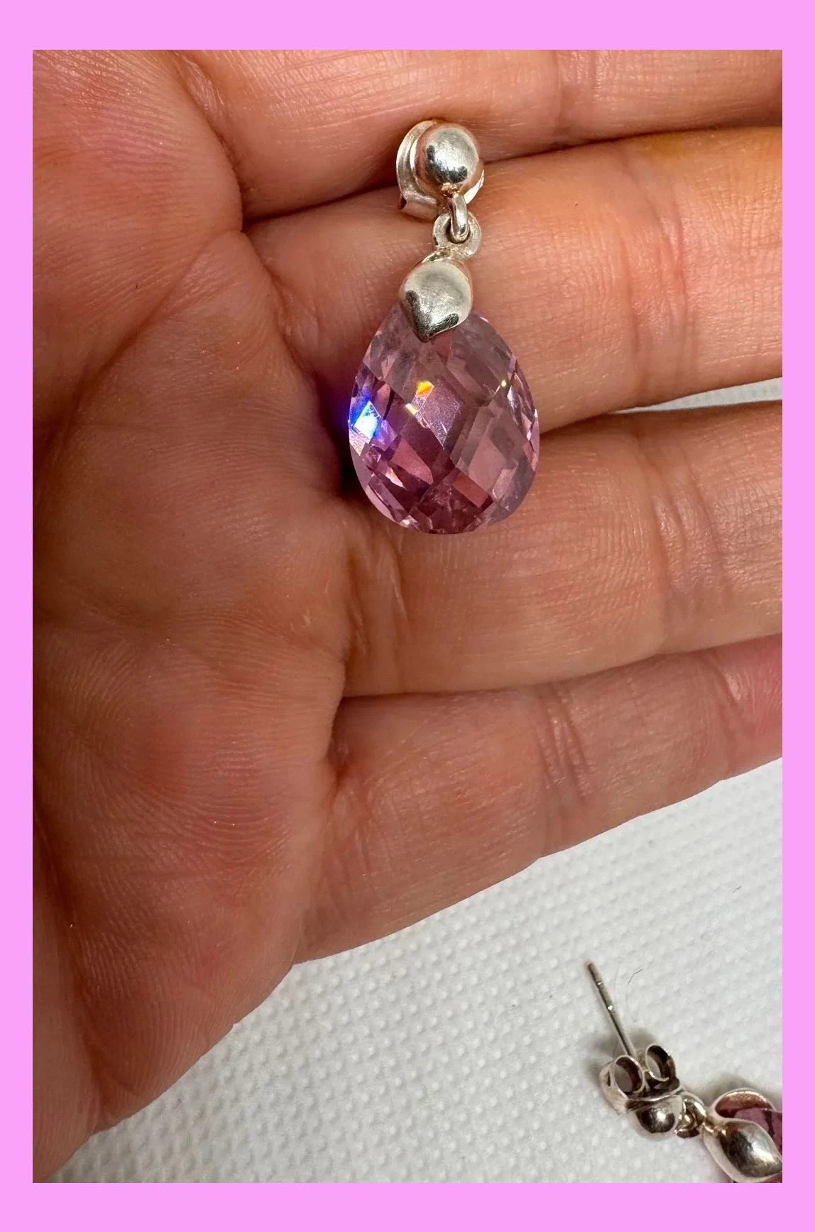 Pendientes plata con piedra topacio rosa tallado 🦋 – Plata 925 5