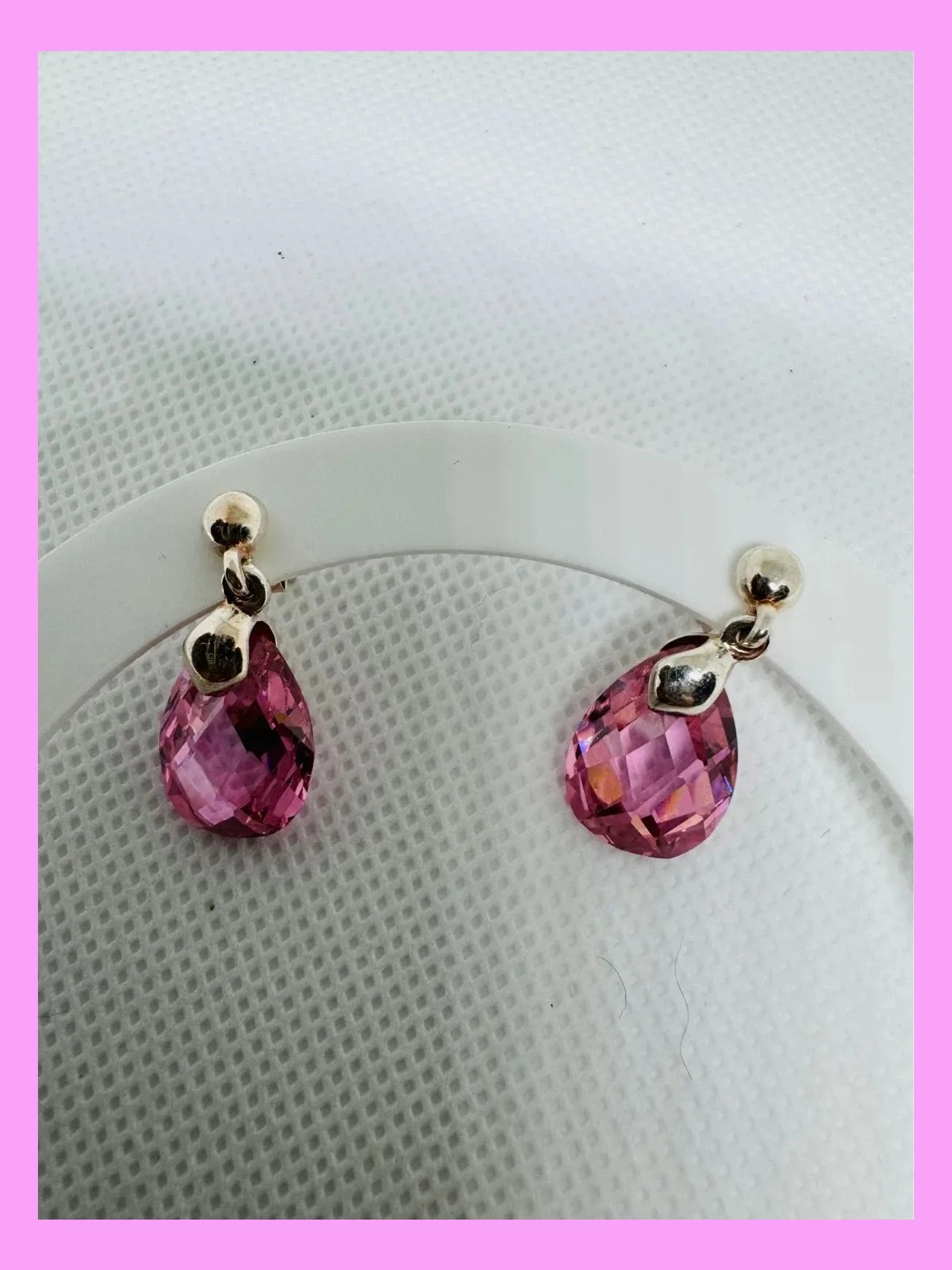 Pendientes plata con piedra topacio rosa tallado 🦋 – Plata 925 3