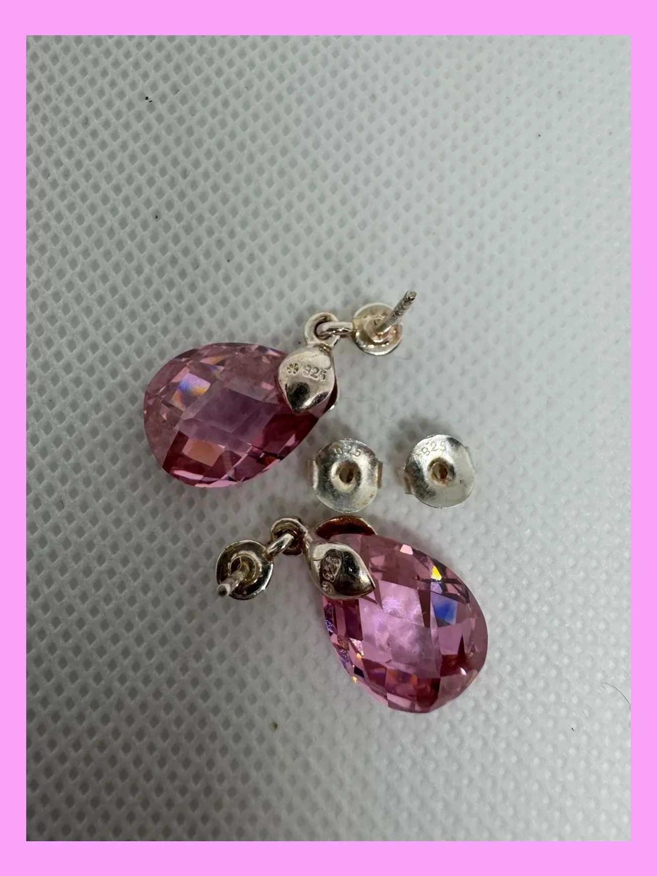 Pendientes plata con piedra topacio rosa tallado 🦋 – Plata 925 4