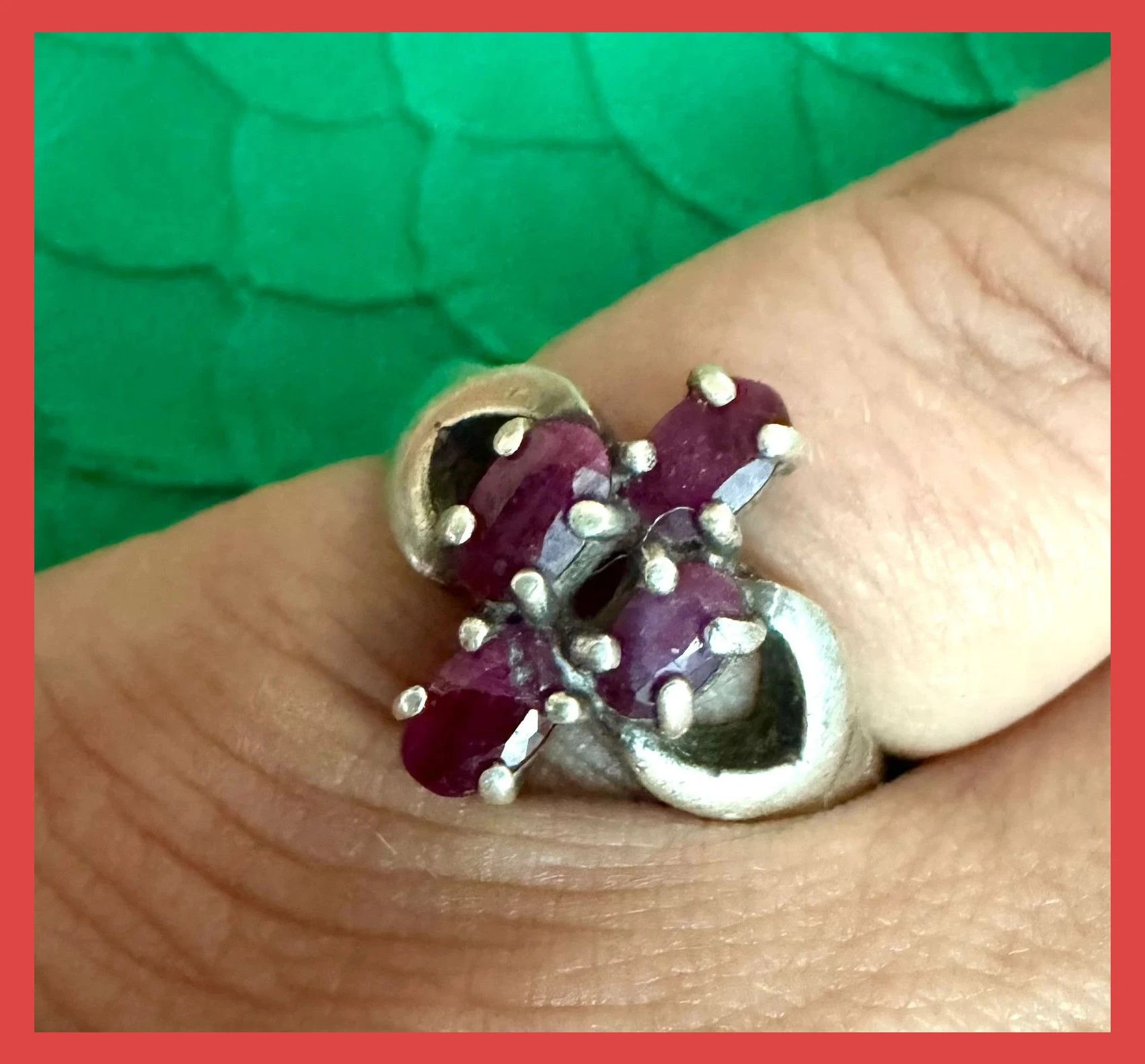 Anillo plata vintage con piedras rubies 🦋 – Plata – taille 17,3 mm 2