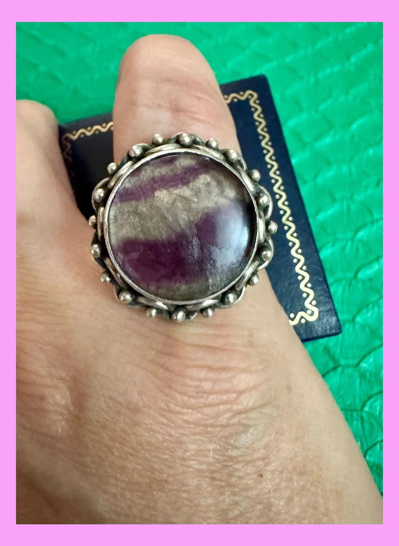 Anillo plata 925 vintage con piedra charoita rusa 🦋 – Plata – taille 16,1 mm 2