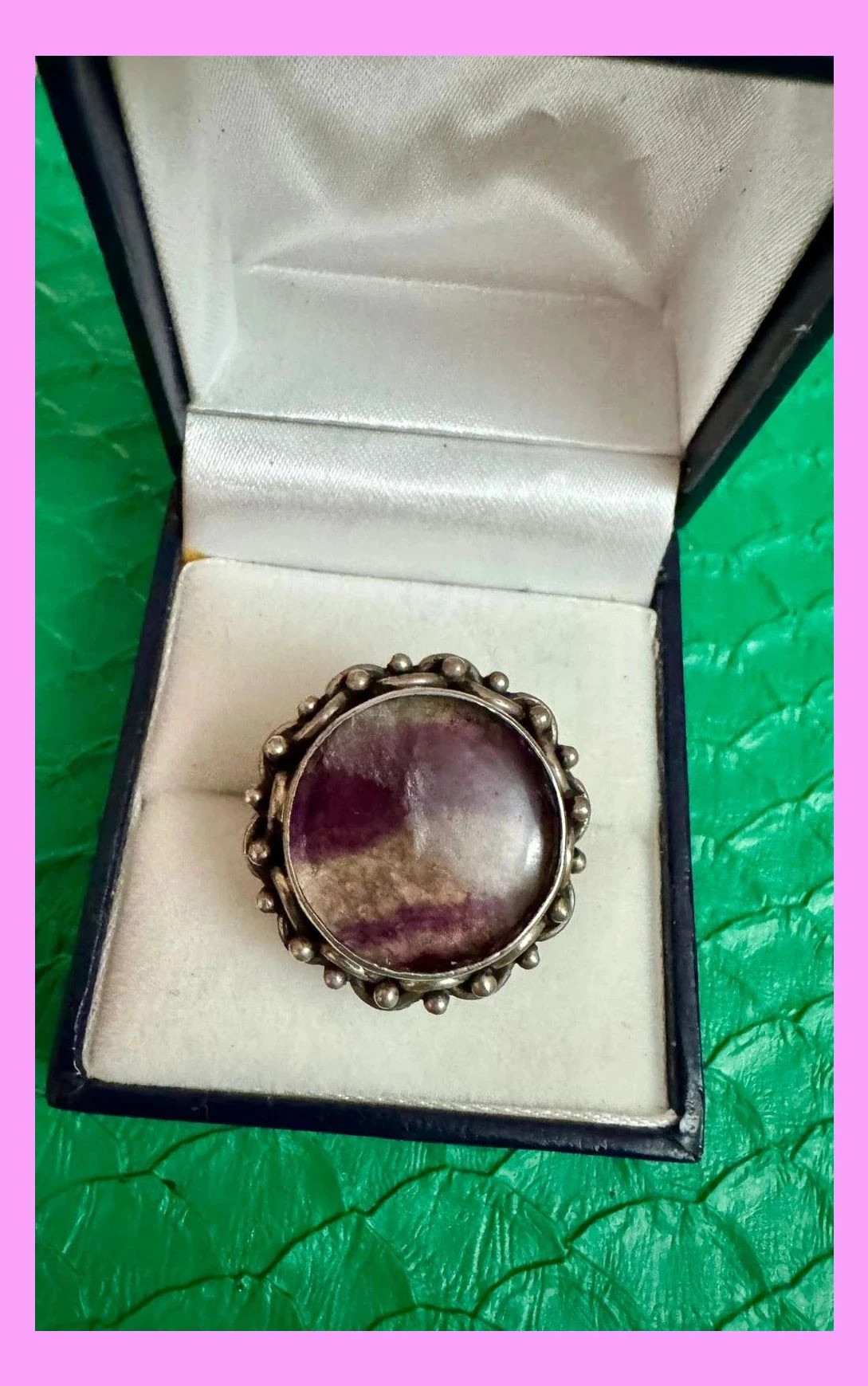 Anillo plata 925 vintage con piedra charoita rusa 🦋 – Plata – taille 16,1 mm