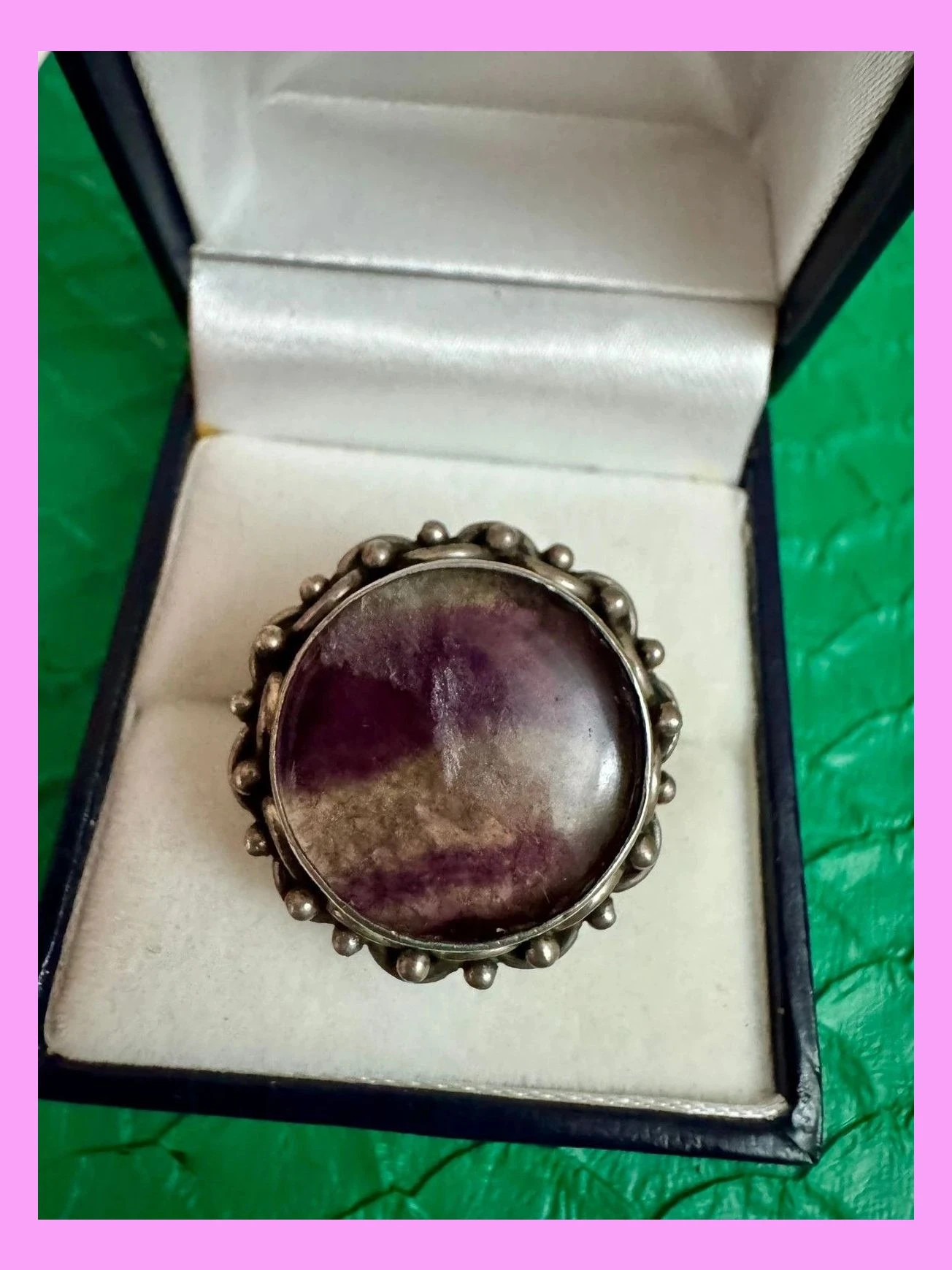 Anillo plata 925 vintage con piedra charoita rusa 🦋 – Plata – taille 16,1 mm 3