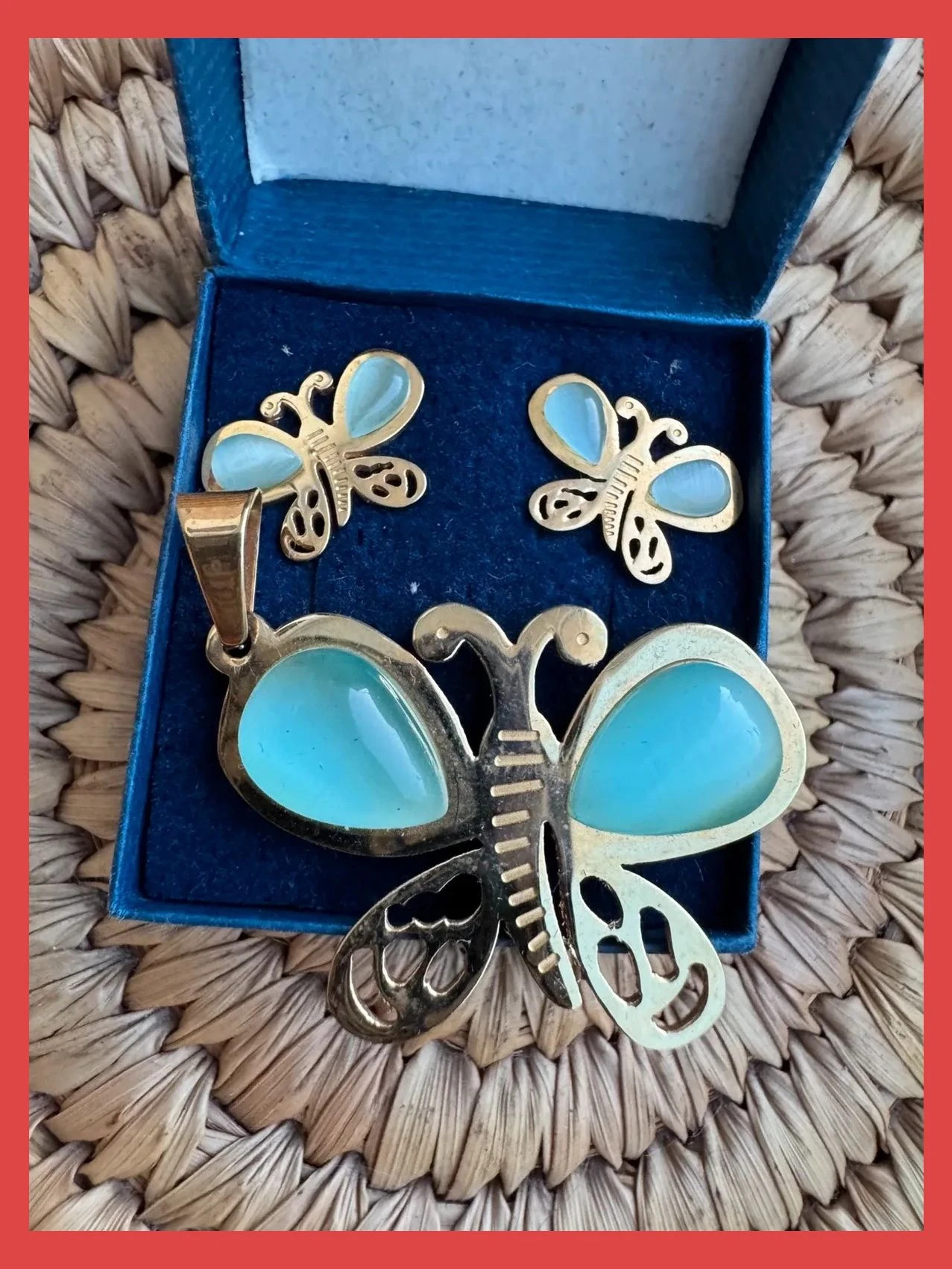 Colgante y pendientes acero inoxidable con piedra natural verde 🦋 – Elisabet duke 2