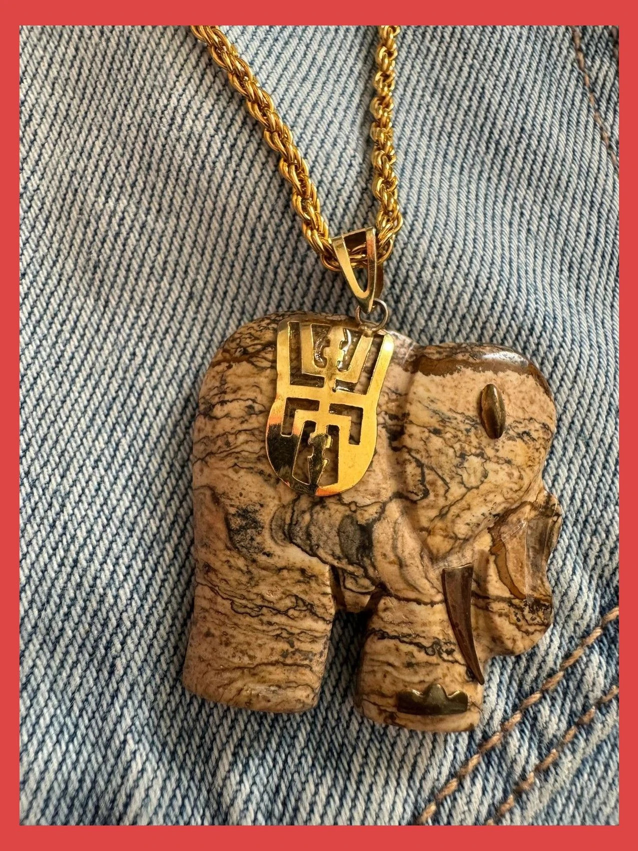Collar acero con colgante elegante piedra Jaspe del Desierto 🦋 – Vintage Dressing 4