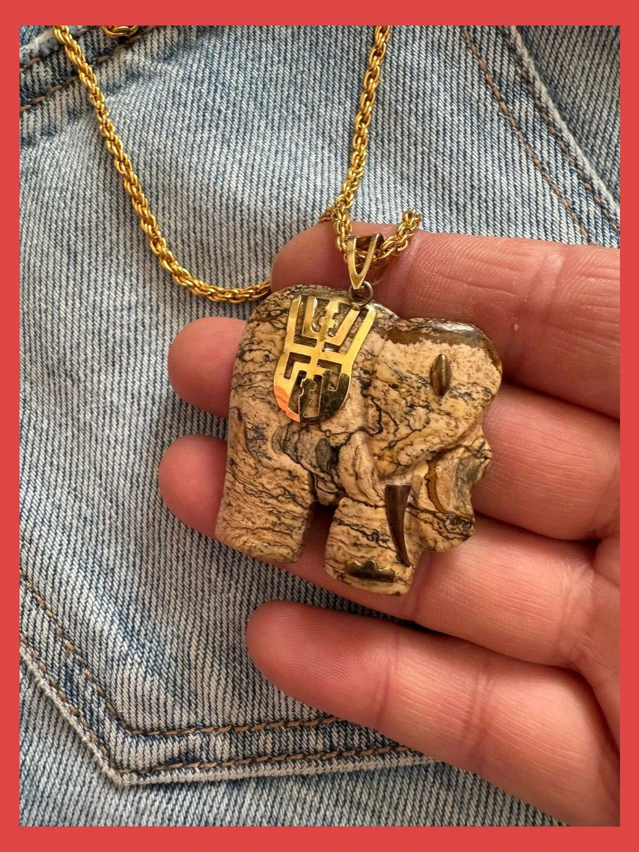 Collar acero con colgante elegante piedra Jaspe del Desierto 🦋 – Vintage Dressing 3