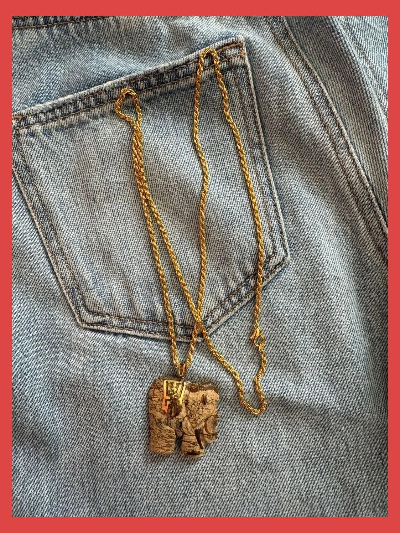 Collar acero con colgante elegante piedra Jaspe del Desierto 🦋 – Vintage Dressing 2