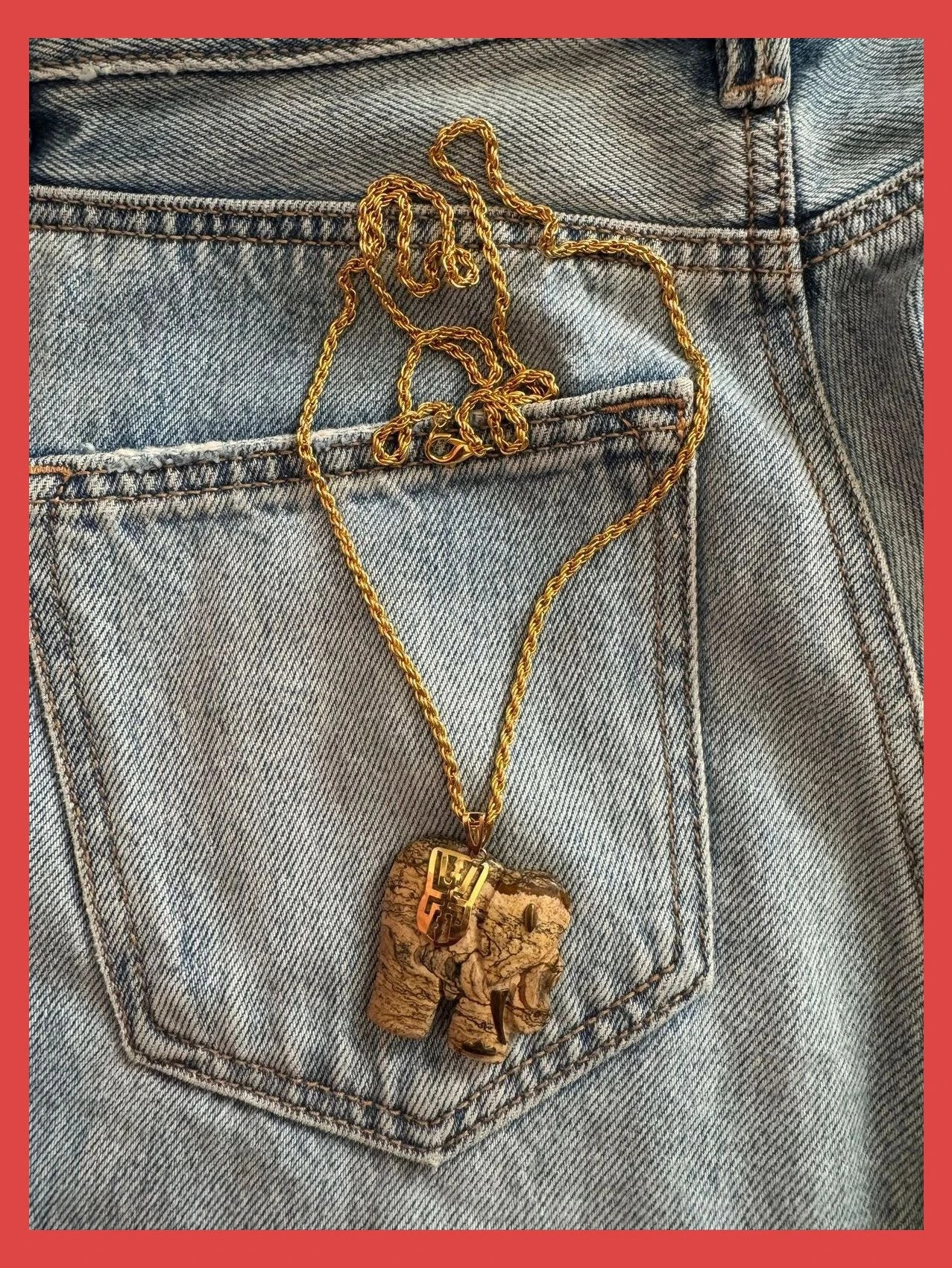 Collar acero con colgante elegante piedra Jaspe del Desierto 🦋 – Vintage Dressing