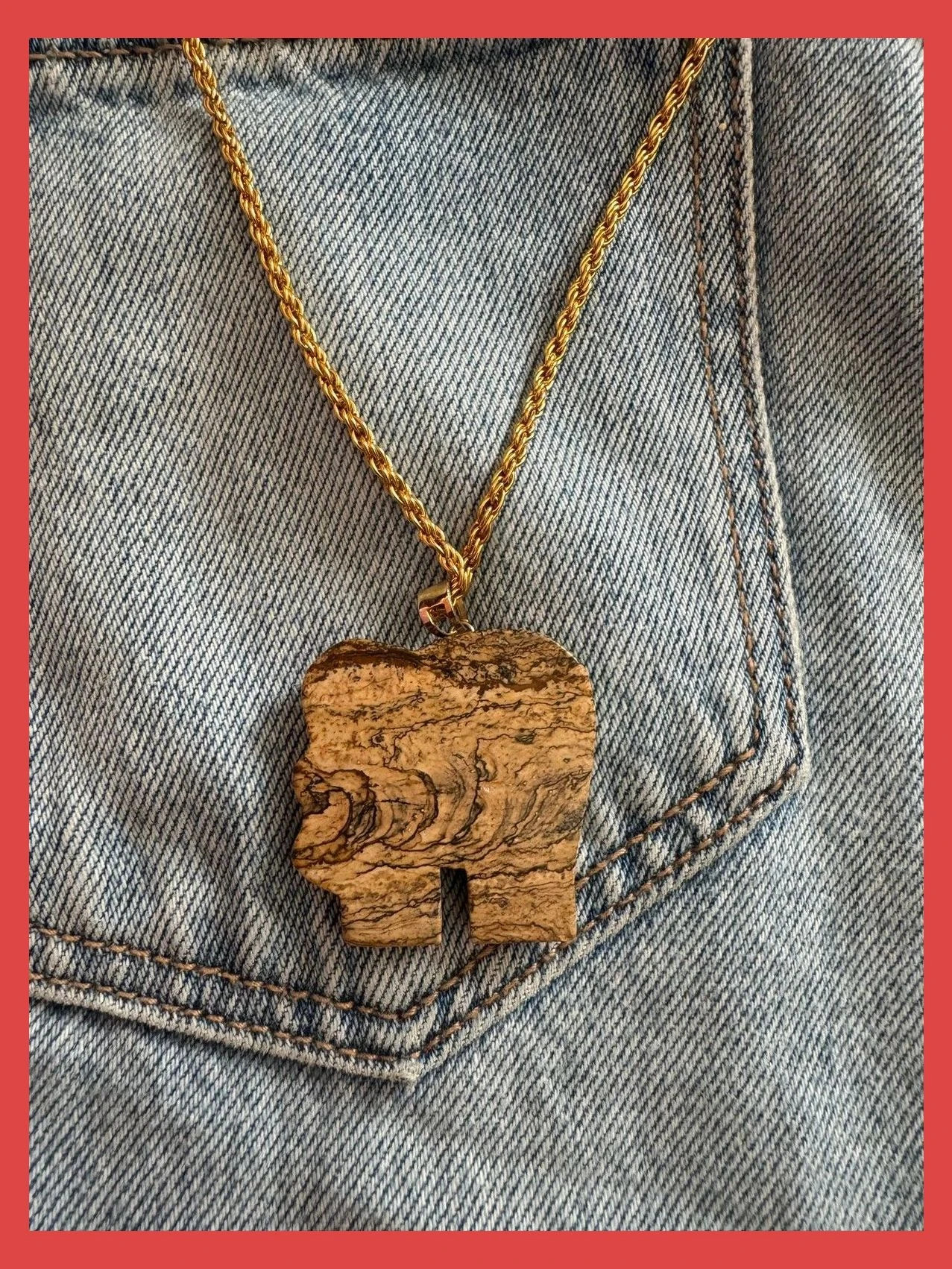 Collar acero con colgante elegante piedra Jaspe del Desierto 🦋 – Vintage Dressing 5